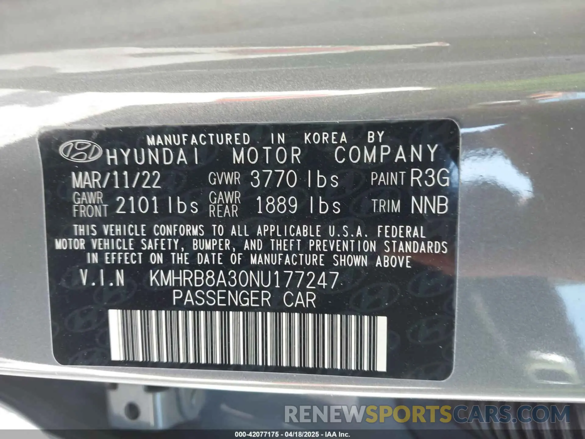 9 Фотография поврежденного автомобиля KMHRB8A30NU177247 HYUNDAI VENUE 2022