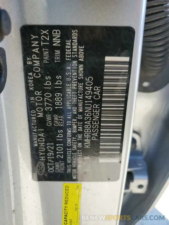 13 Photograph of a damaged car KMHRB8A36NU149405 HYUNDAI VENUE 2022