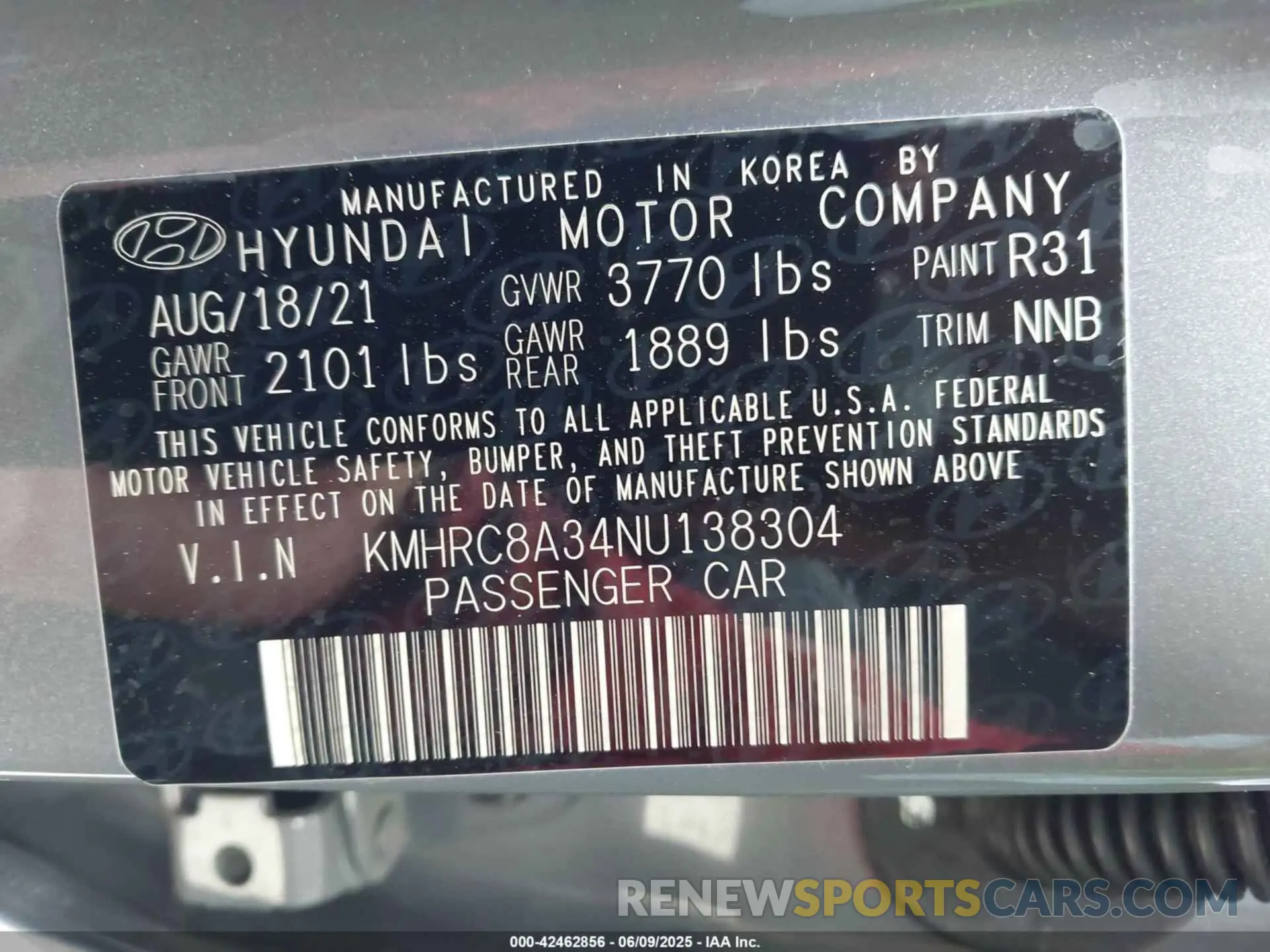 9 Photograph of a damaged car KMHRC8A34NU138304 HYUNDAI VENUE 2022