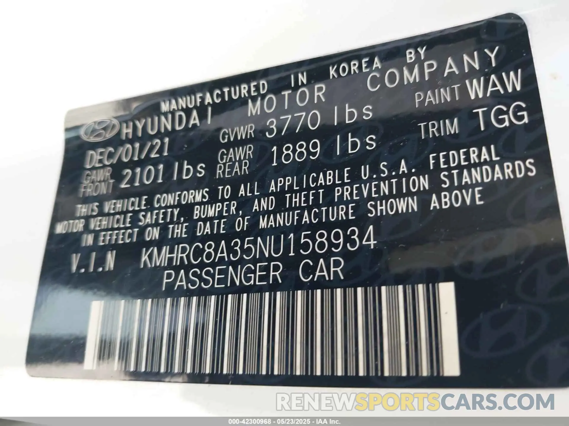 9 Фотография поврежденного автомобиля KMHRC8A35NU158934 HYUNDAI VENUE 2022