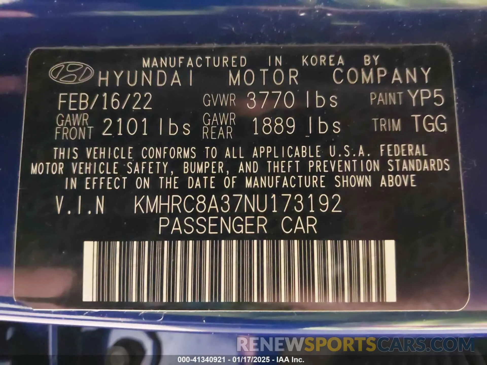 9 Фотография поврежденного автомобиля KMHRC8A37NU173192 HYUNDAI VENUE 2022