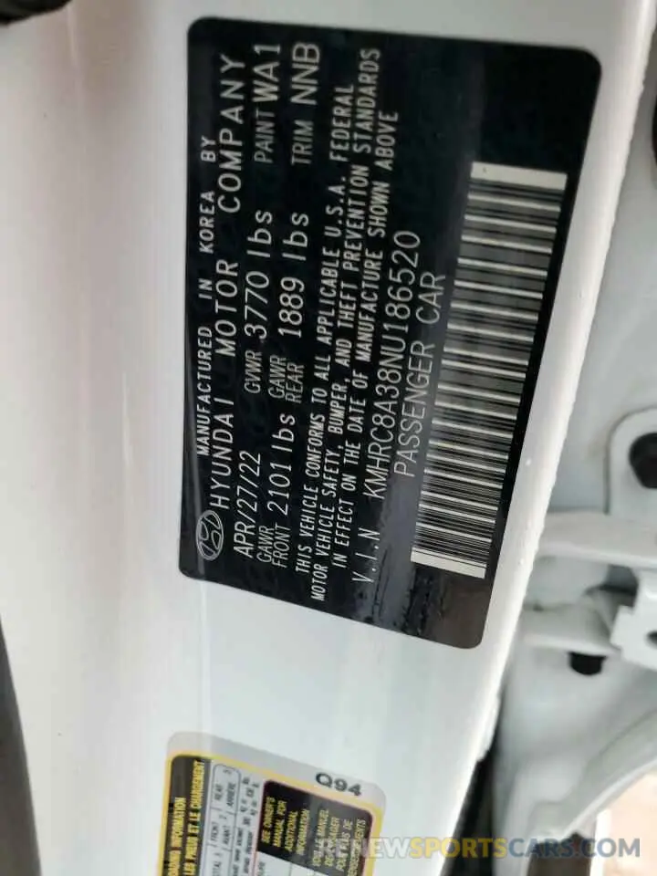 13 Фотография поврежденного автомобиля KMHRC8A38NU186520 HYUNDAI VENUE 2022