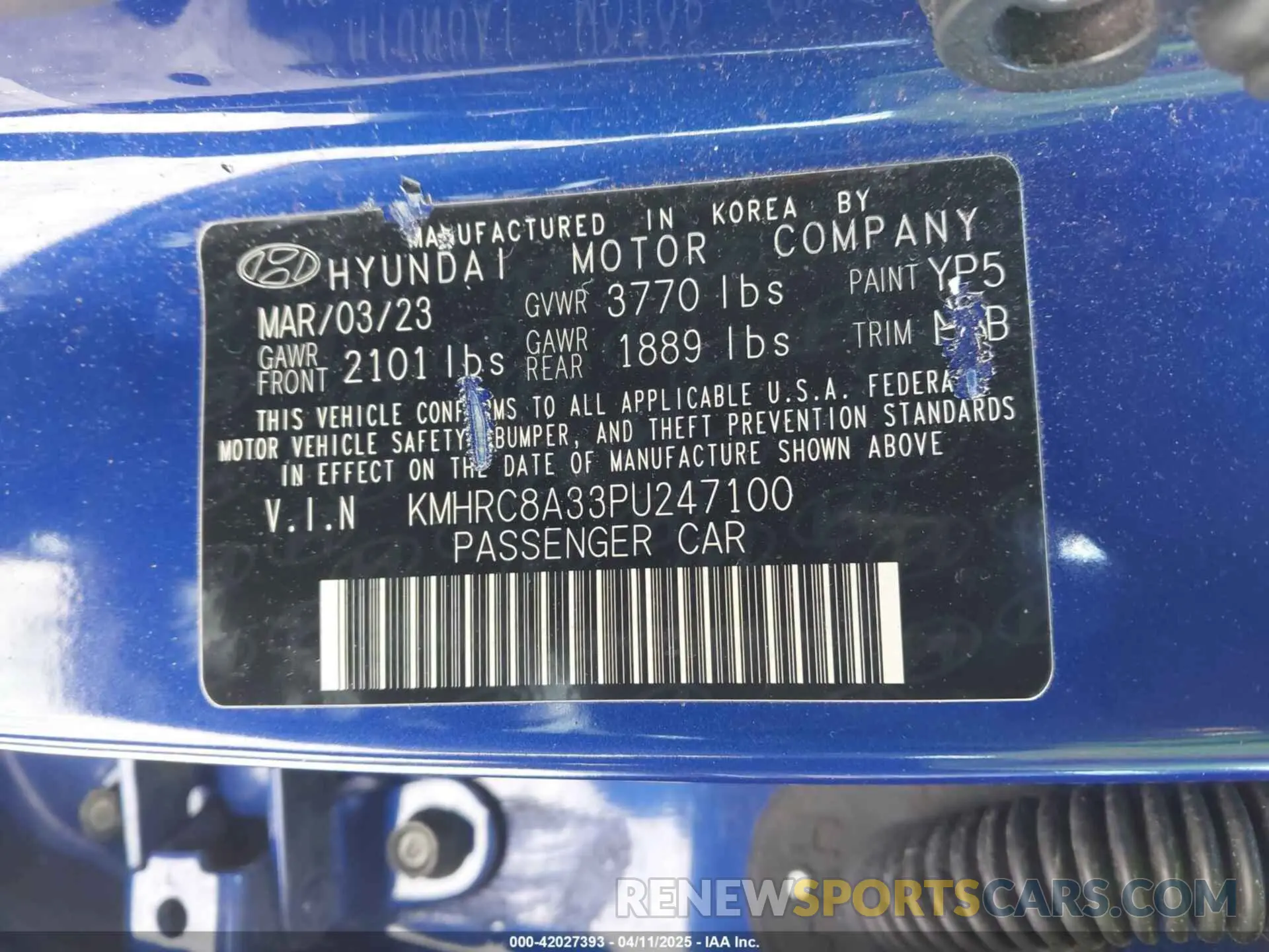 9 Фотография поврежденного автомобиля KMHRC8A33PU247100 HYUNDAI VENUE 2023