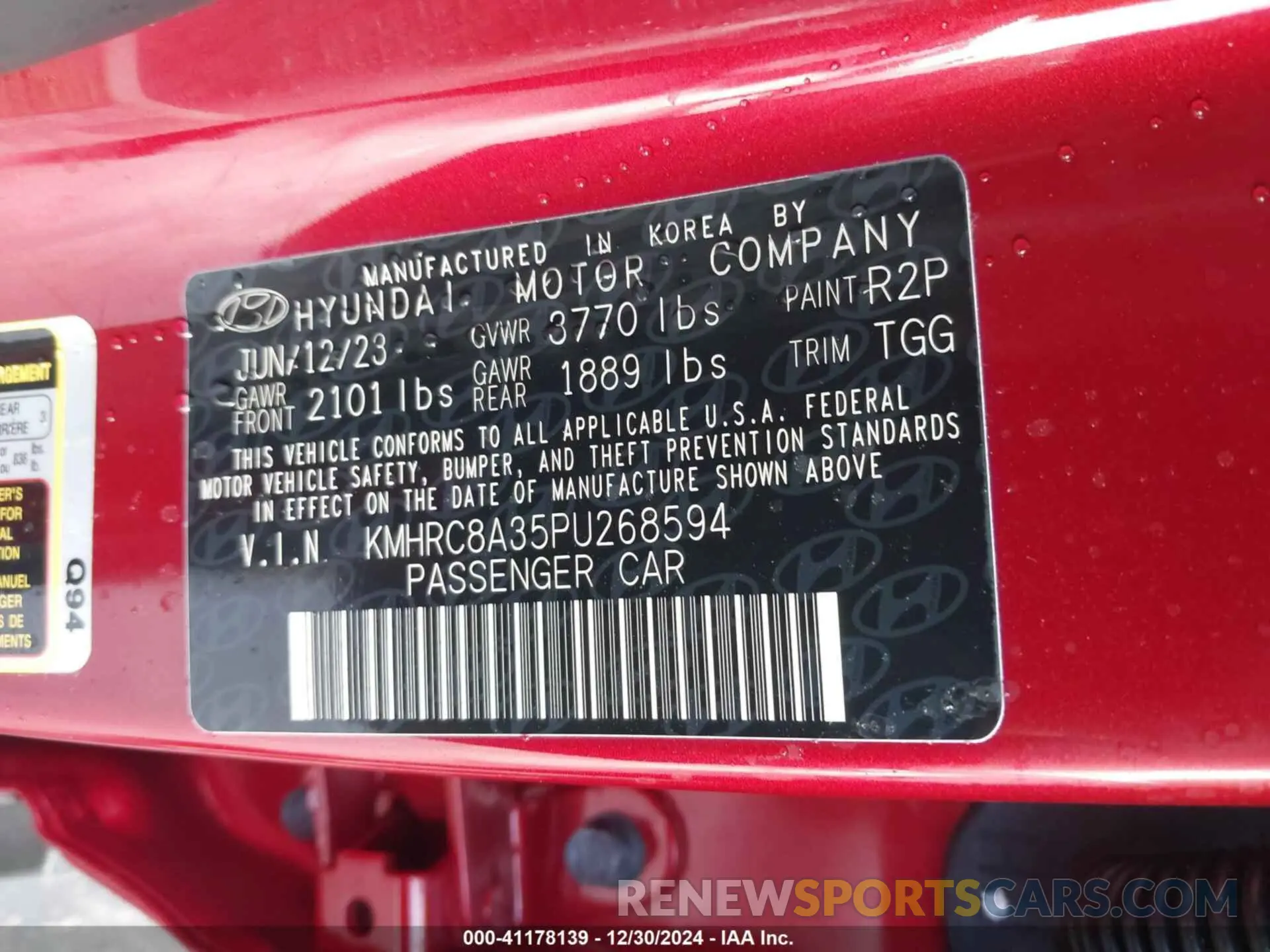 9 Фотография поврежденного автомобиля KMHRC8A35PU268594 HYUNDAI VENUE 2023