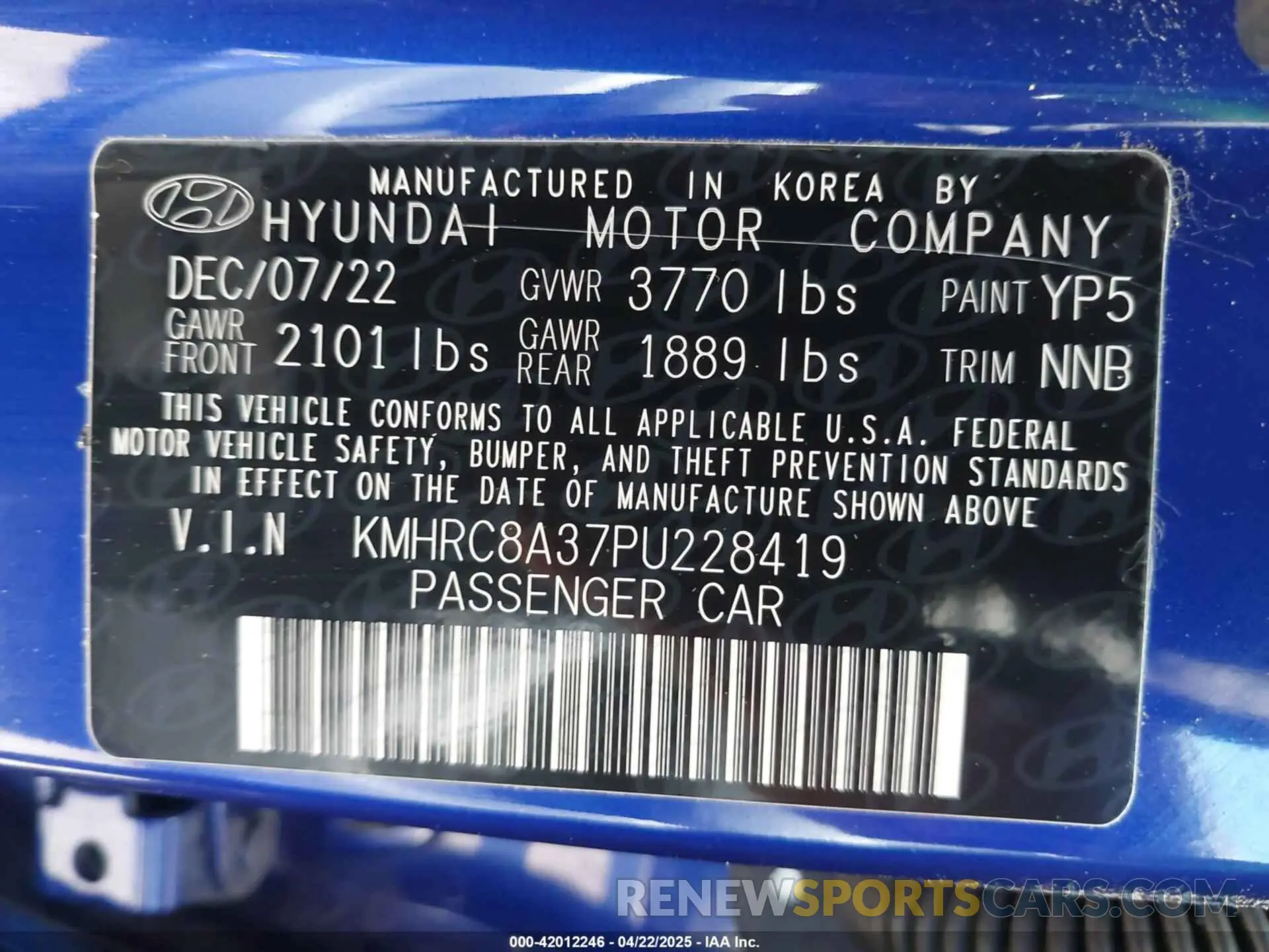 9 Фотография поврежденного автомобиля KMHRC8A37PU228419 HYUNDAI VENUE 2023