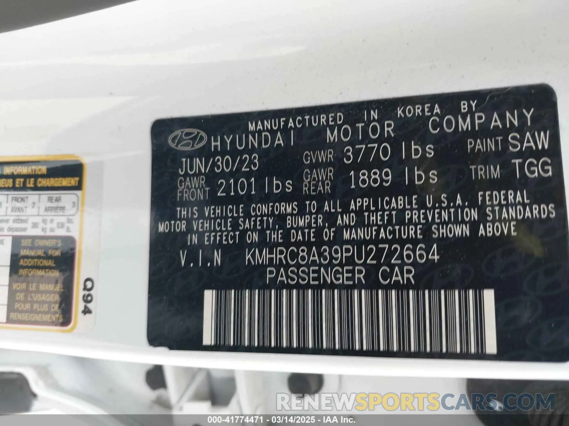 9 Фотография поврежденного автомобиля KMHRC8A39PU272664 HYUNDAI VENUE 2023