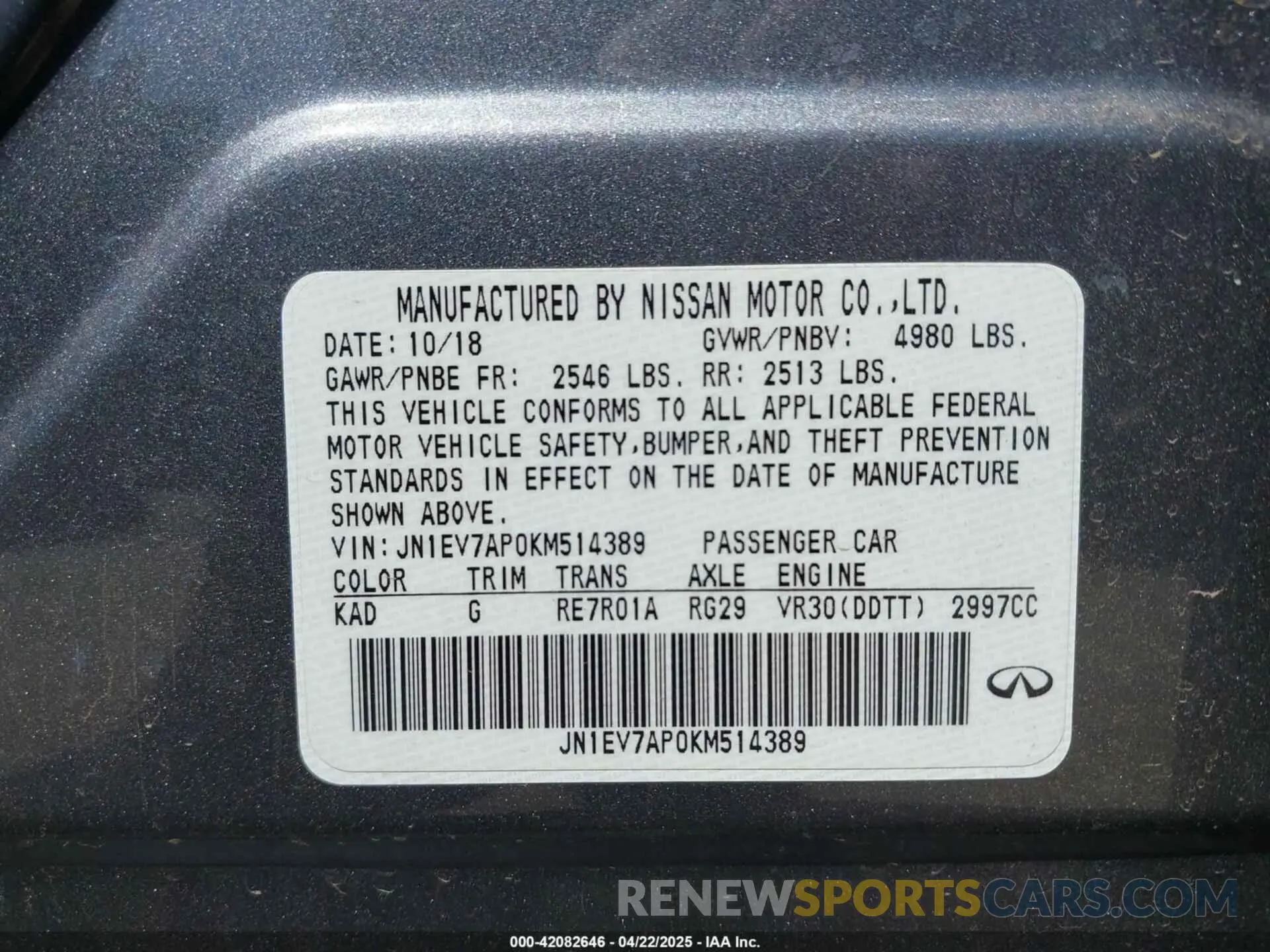 9 Photograph of a damaged car JN1EV7AP0KM514389 INFINITI Q50 2019