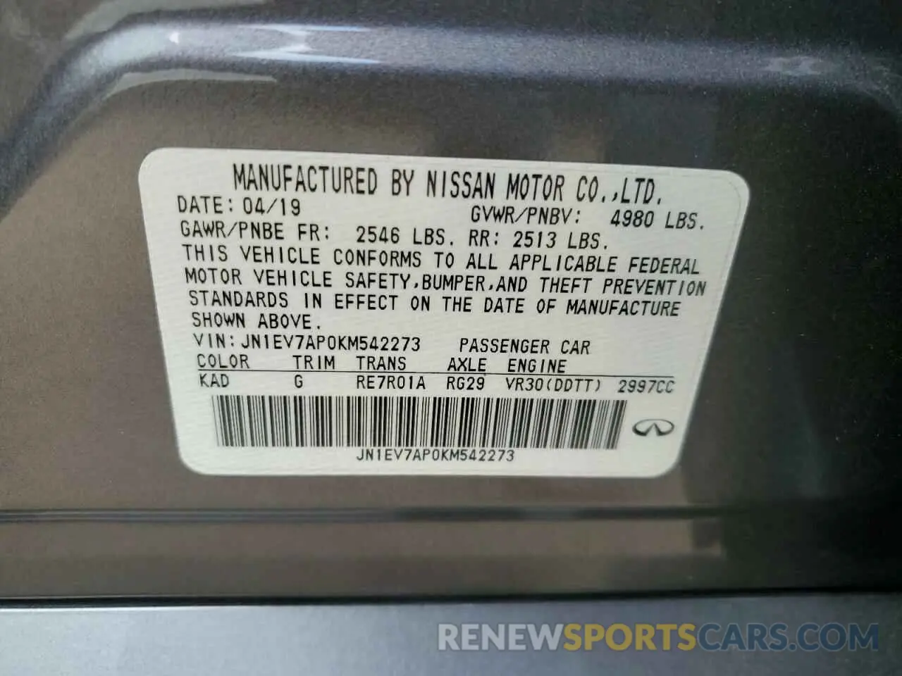 12 Фотография поврежденного автомобиля JN1EV7AP0KM542273 INFINITI Q50 2019