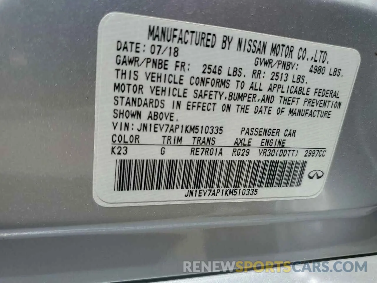 12 Фотография поврежденного автомобиля JN1EV7AP1KM510335 INFINITI Q50 2019
