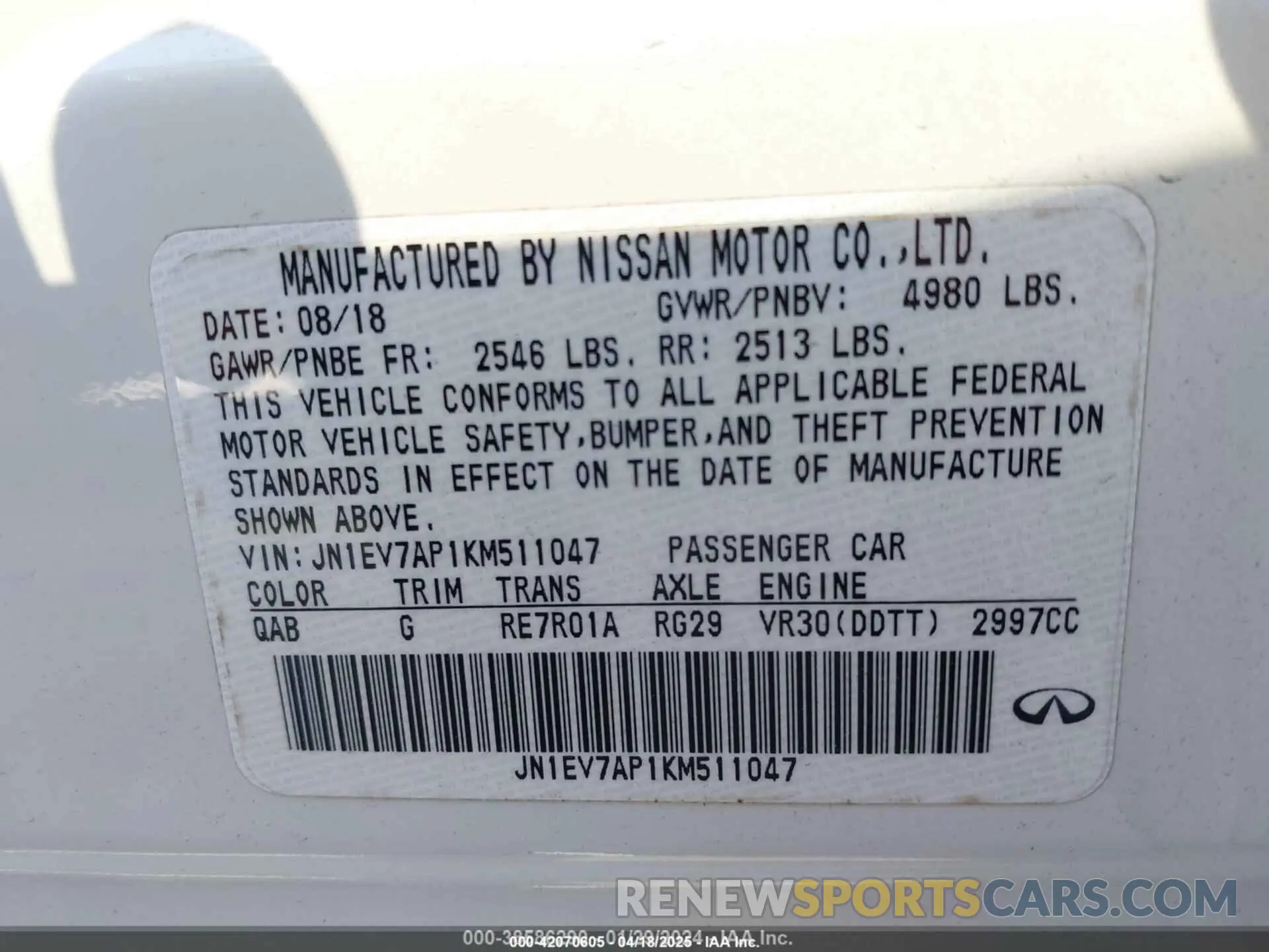 9 Фотография поврежденного автомобиля JN1EV7AP1KM511047 INFINITI Q50 2019
