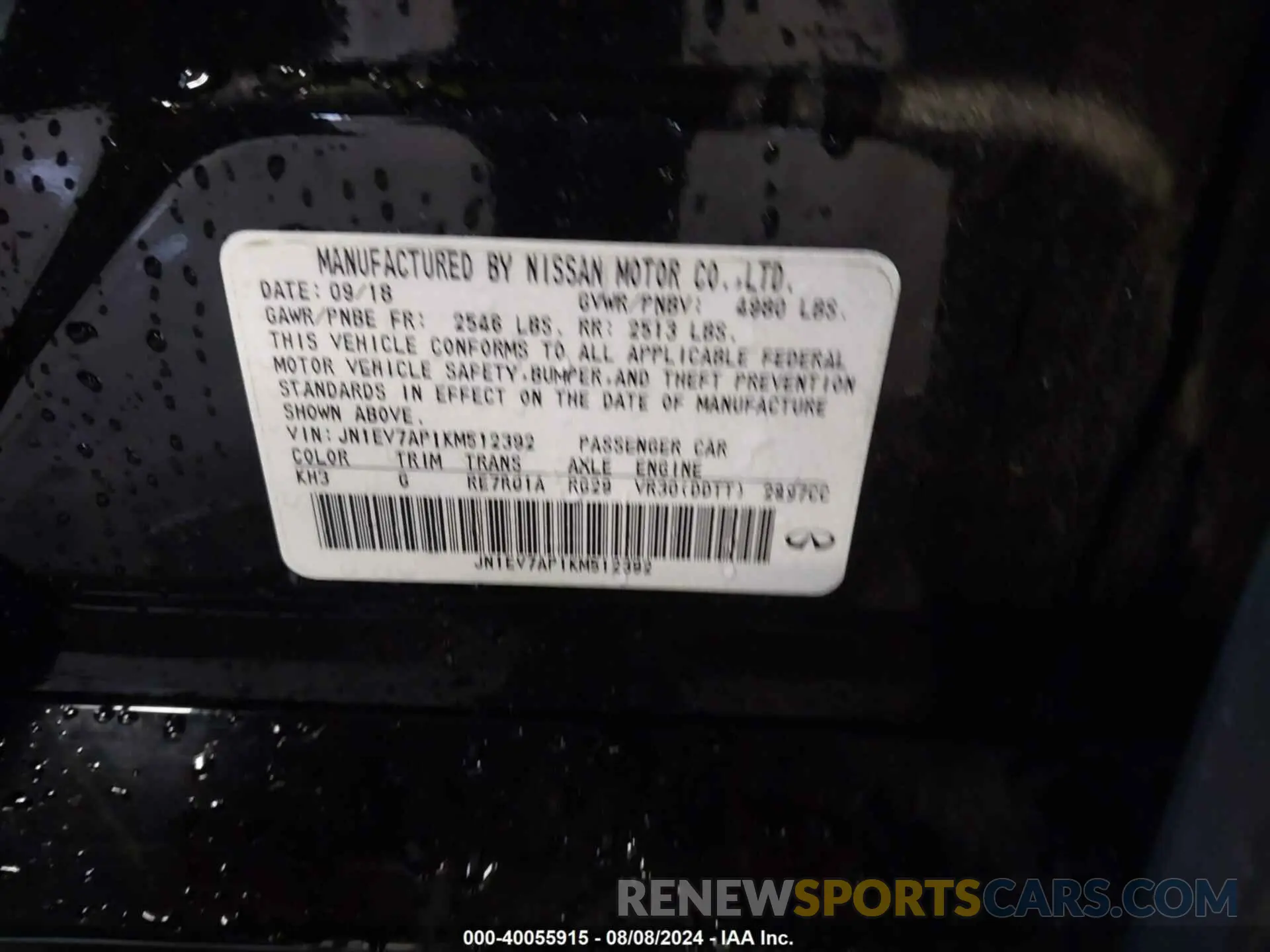 9 Photograph of a damaged car JN1EV7AP1KM512392 INFINITI Q50 2019
