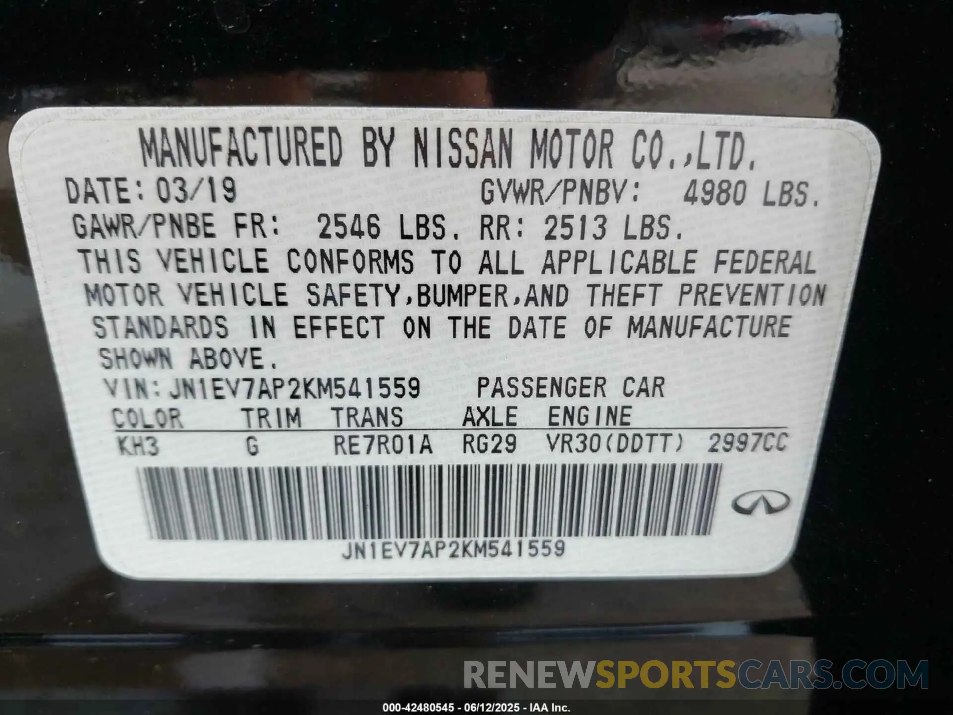 9 Фотография поврежденного автомобиля JN1EV7AP2KM541559 INFINITI Q50 2019