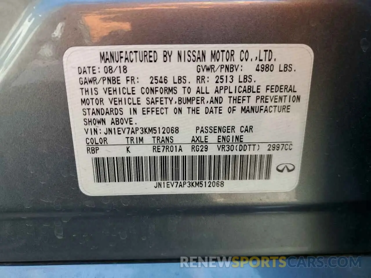12 Фотография поврежденного автомобиля JN1EV7AP3KM512068 INFINITI Q50 2019