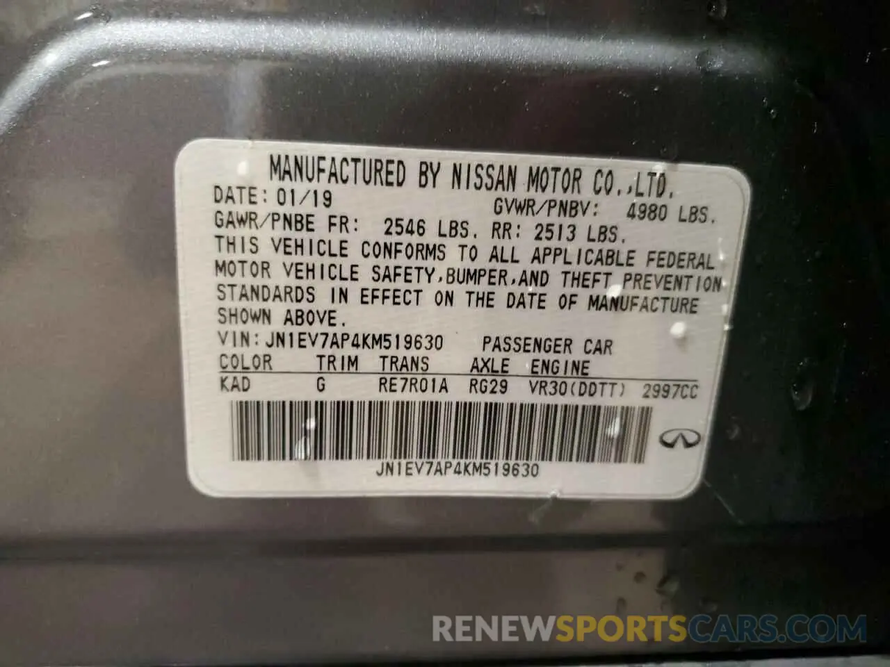 12 Фотография поврежденного автомобиля JN1EV7AP4KM519630 INFINITI Q50 2019