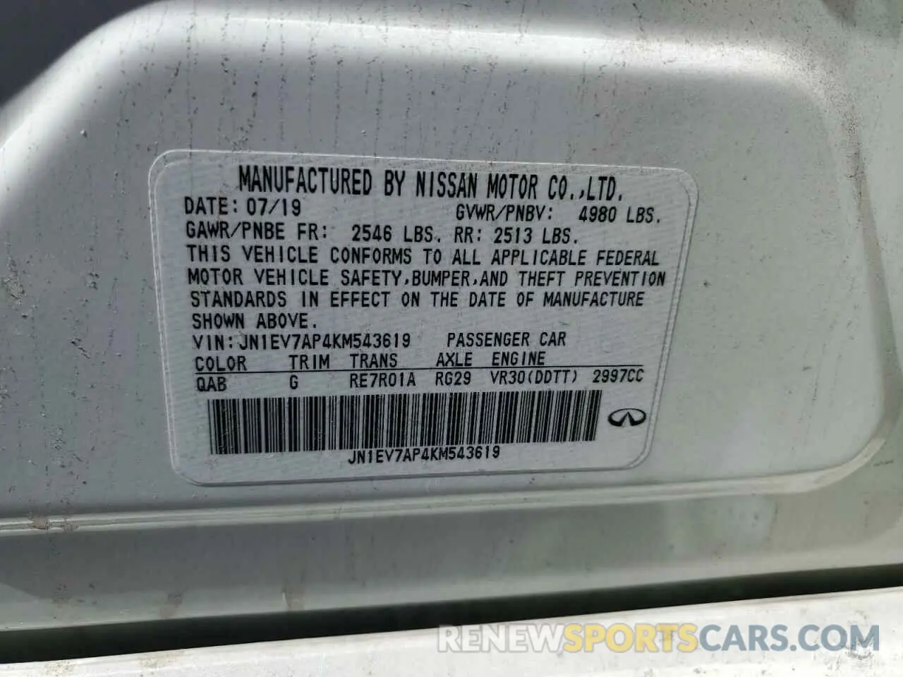 13 Photograph of a damaged car JN1EV7AP4KM543619 INFINITI Q50 2019