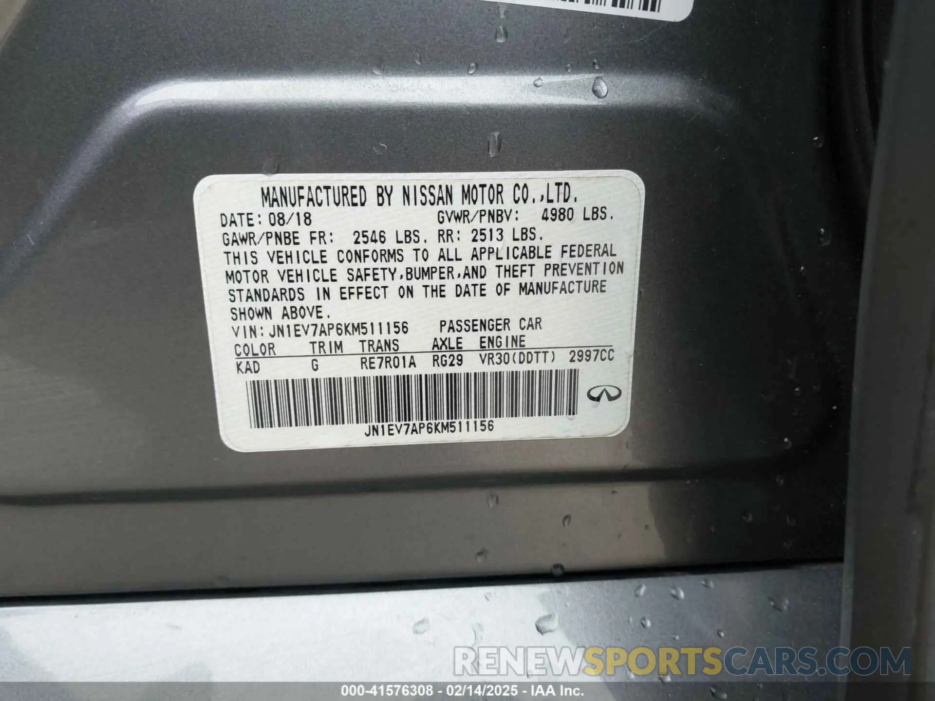 9 Фотография поврежденного автомобиля JN1EV7AP6KM511156 INFINITI Q50 2019