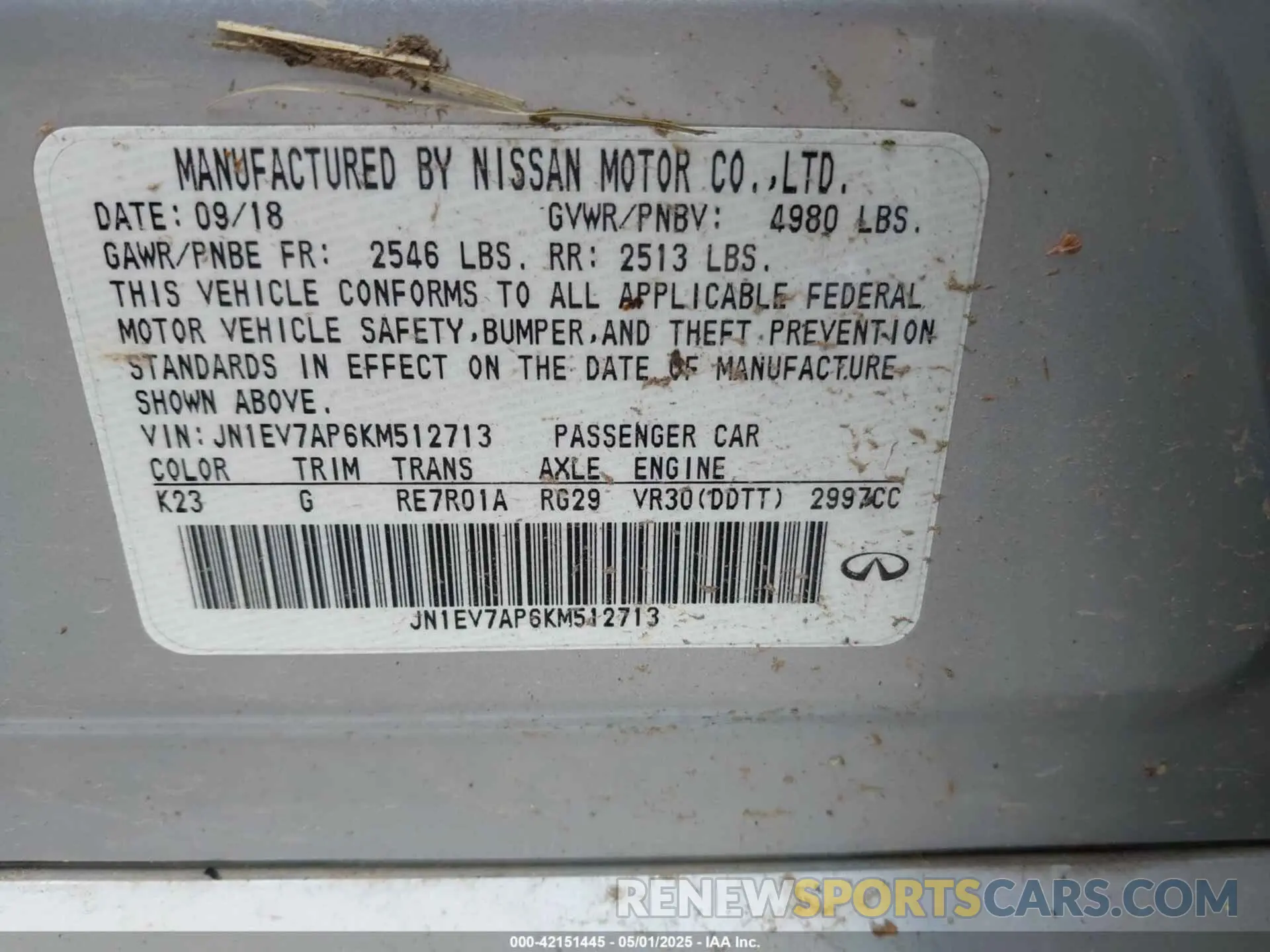9 Photograph of a damaged car JN1EV7AP6KM512713 INFINITI Q50 2019