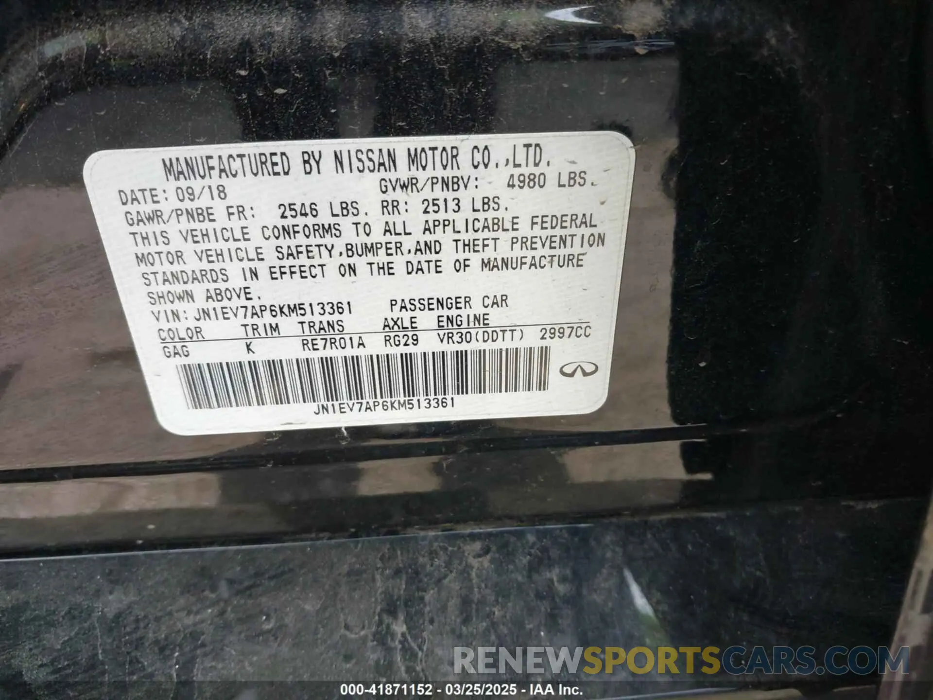 9 Photograph of a damaged car JN1EV7AP6KM513361 INFINITI Q50 2019