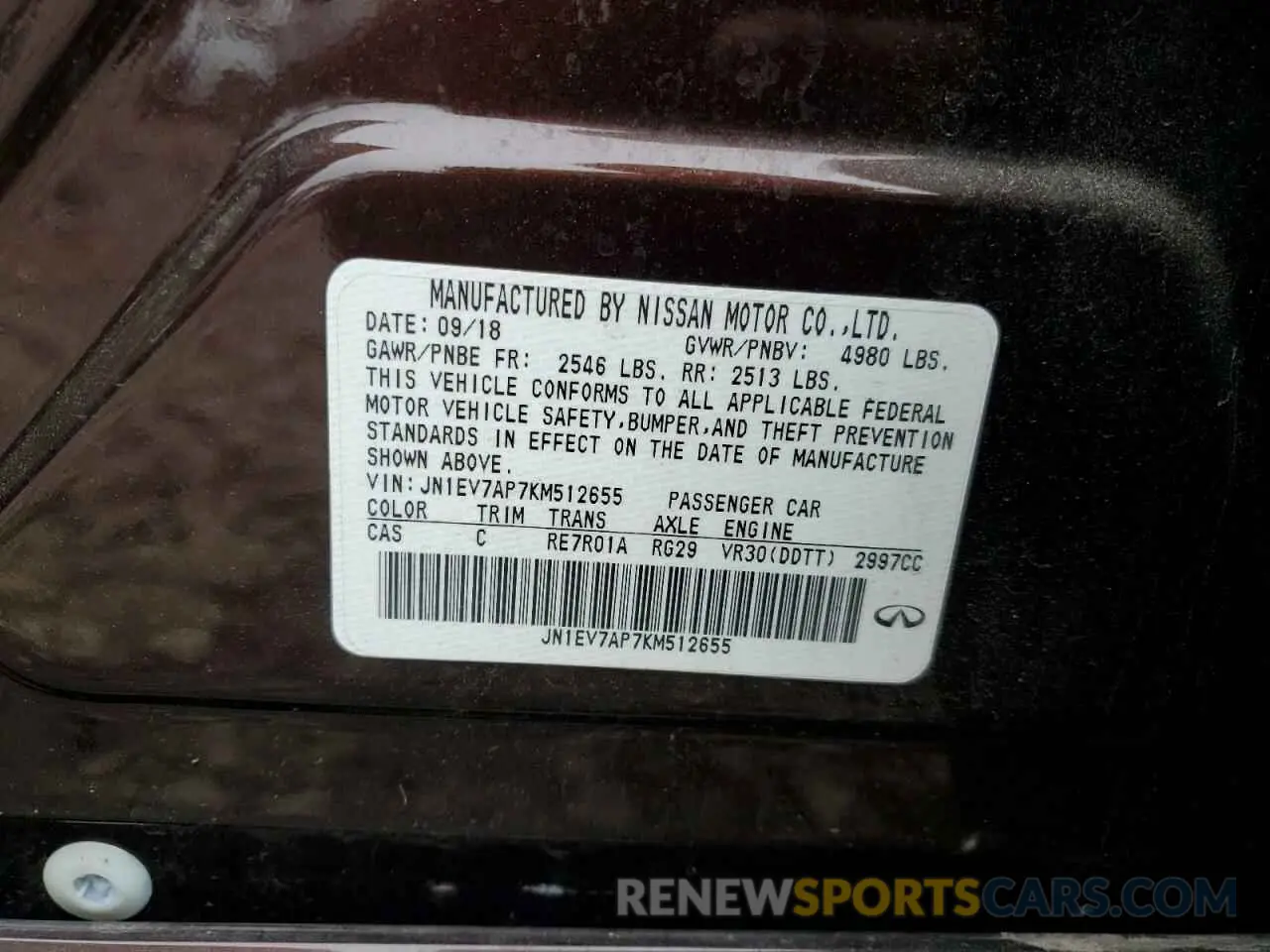 15 Photograph of a damaged car JN1EV7AP7KM512655 INFINITI Q50 2019