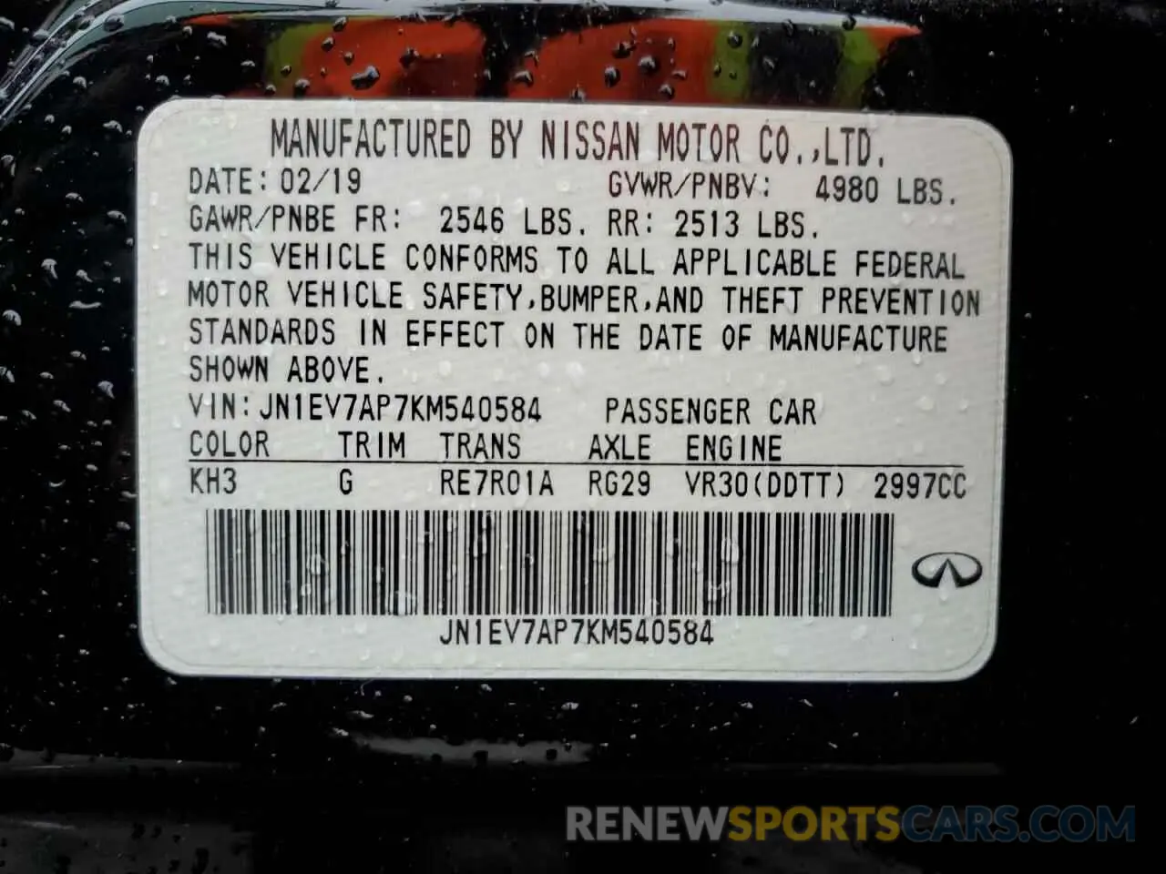12 Photograph of a damaged car JN1EV7AP7KM540584 INFINITI Q50 2019