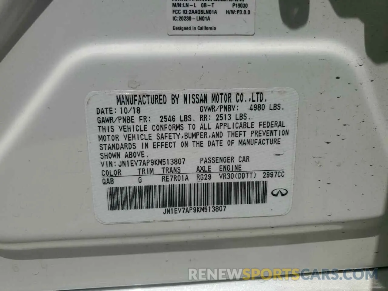 12 Фотография поврежденного автомобиля JN1EV7AP9KM513807 INFINITI Q50 2019