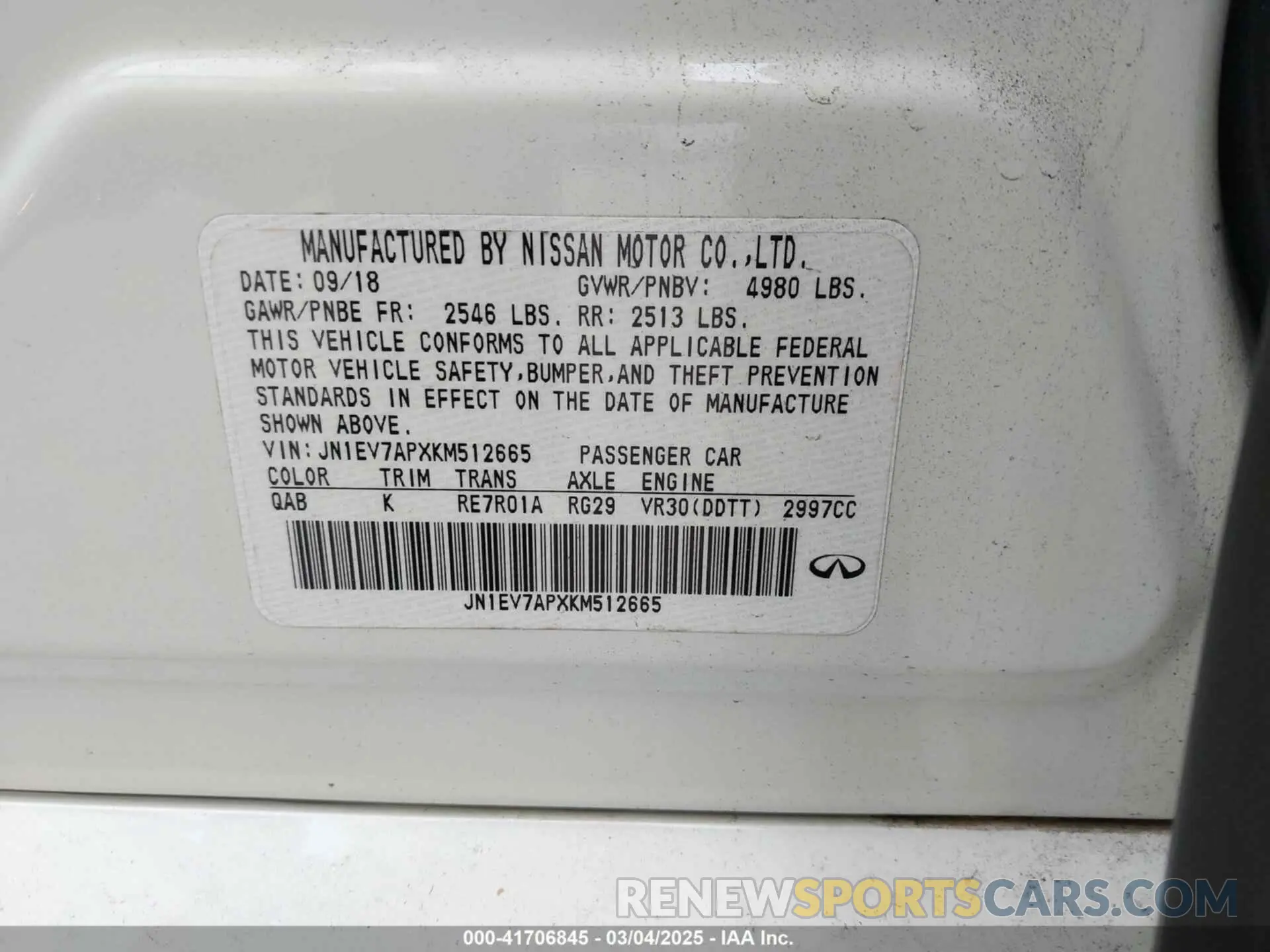 9 Photograph of a damaged car JN1EV7APXKM512665 INFINITI Q50 2019