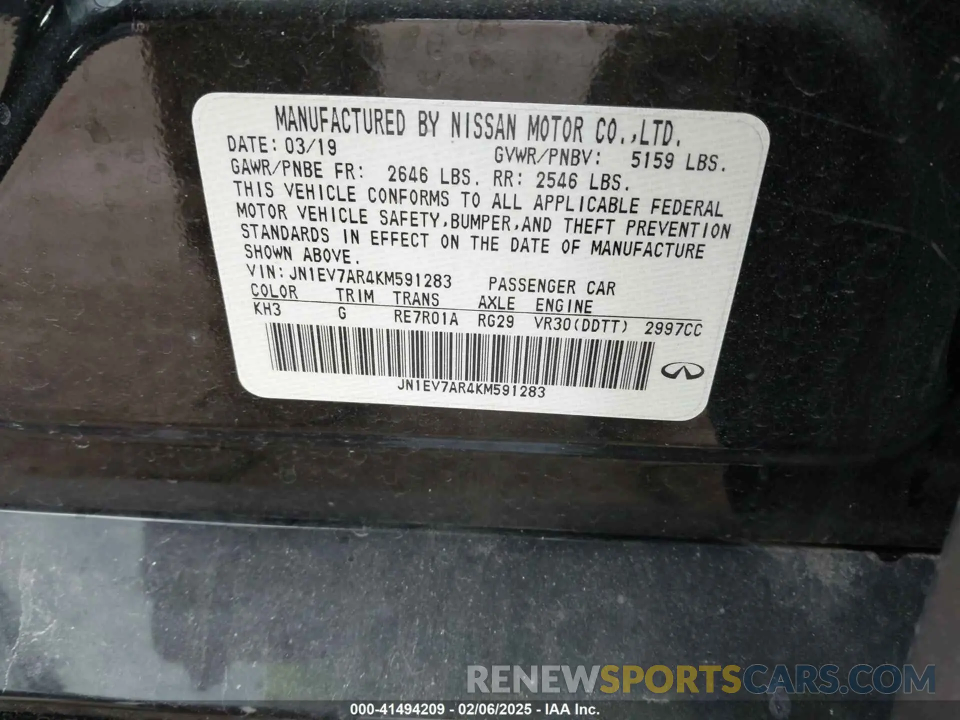 9 Photograph of a damaged car JN1EV7AR4KM591283 INFINITI Q50 2019