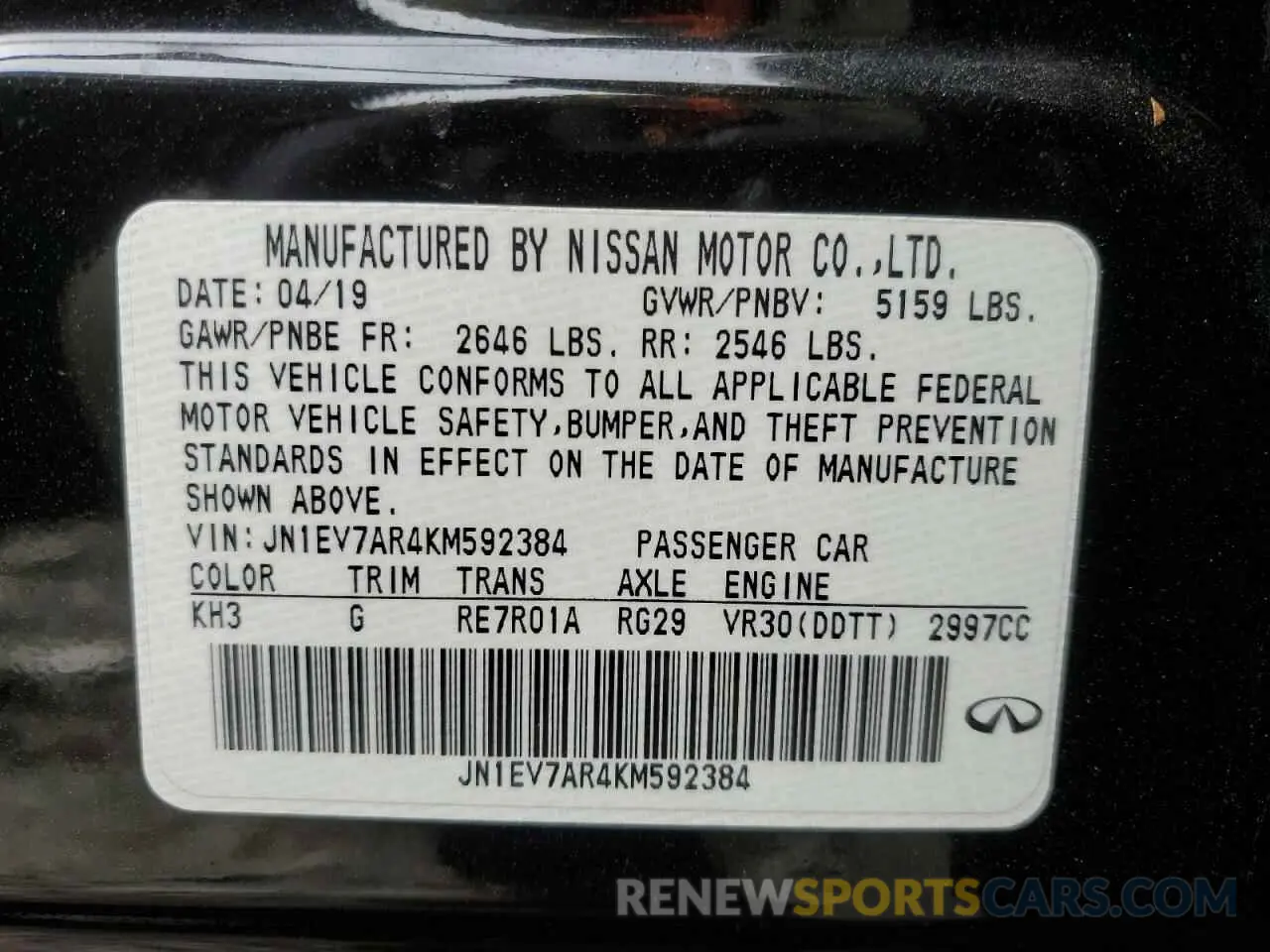 13 Photograph of a damaged car JN1EV7AR4KM592384 INFINITI Q50 2019