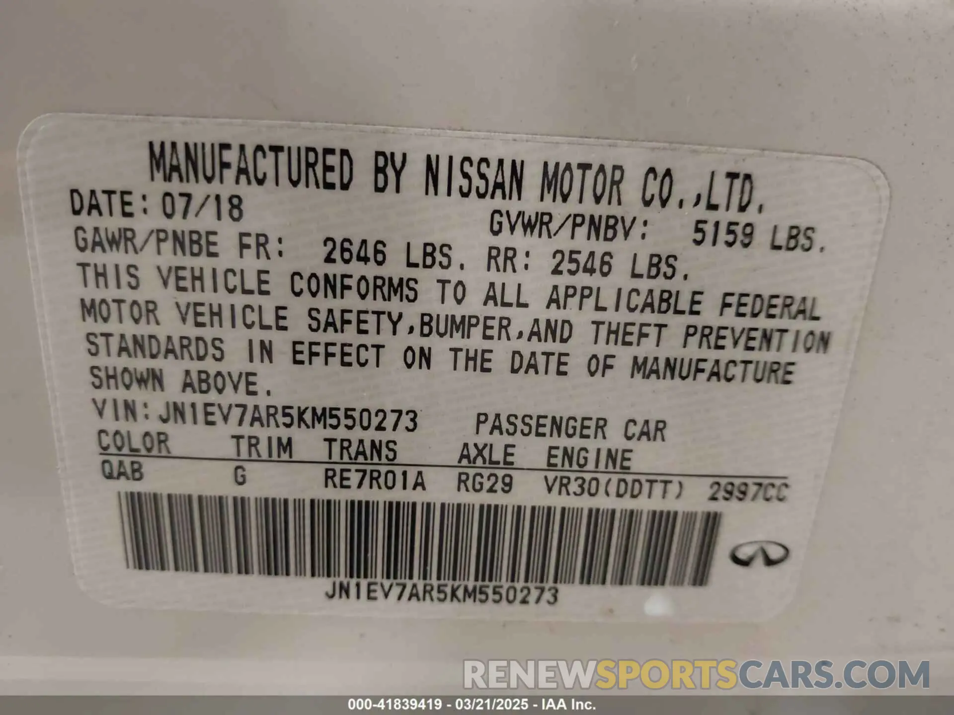 9 Photograph of a damaged car JN1EV7AR5KM550273 INFINITI Q50 2019