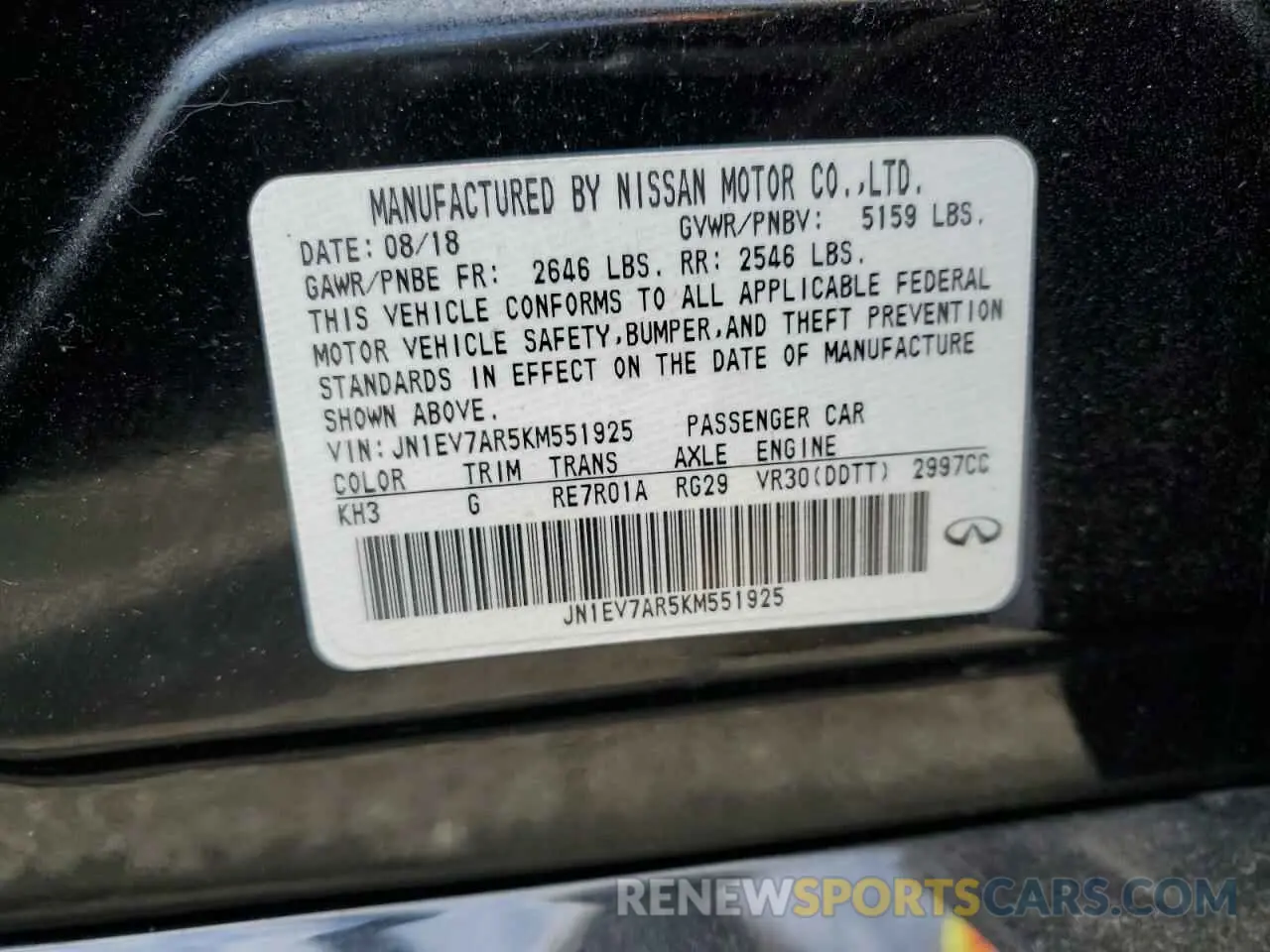12 Photograph of a damaged car JN1EV7AR5KM551925 INFINITI Q50 2019