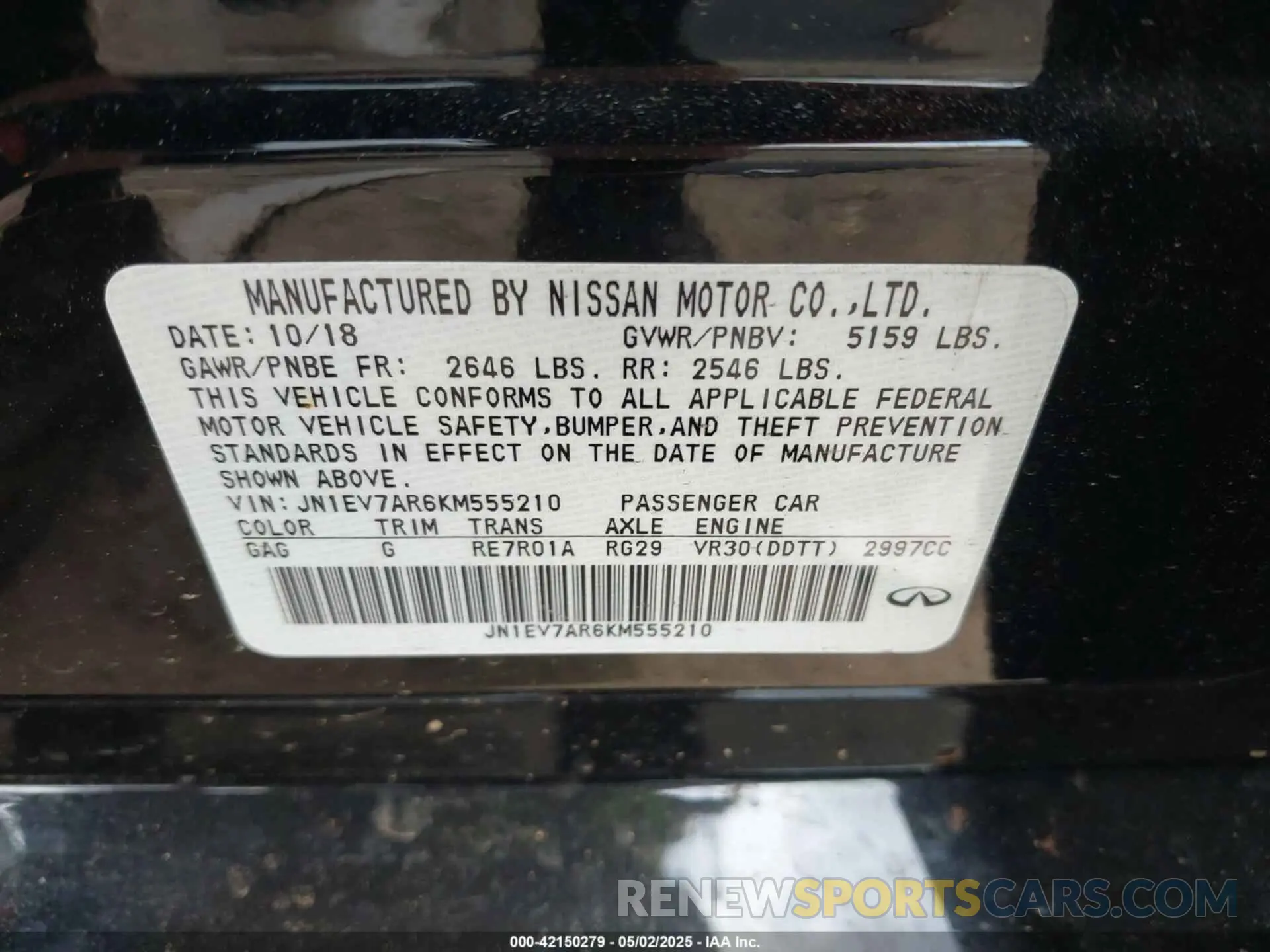 9 Photograph of a damaged car JN1EV7AR6KM555210 INFINITI Q50 2019