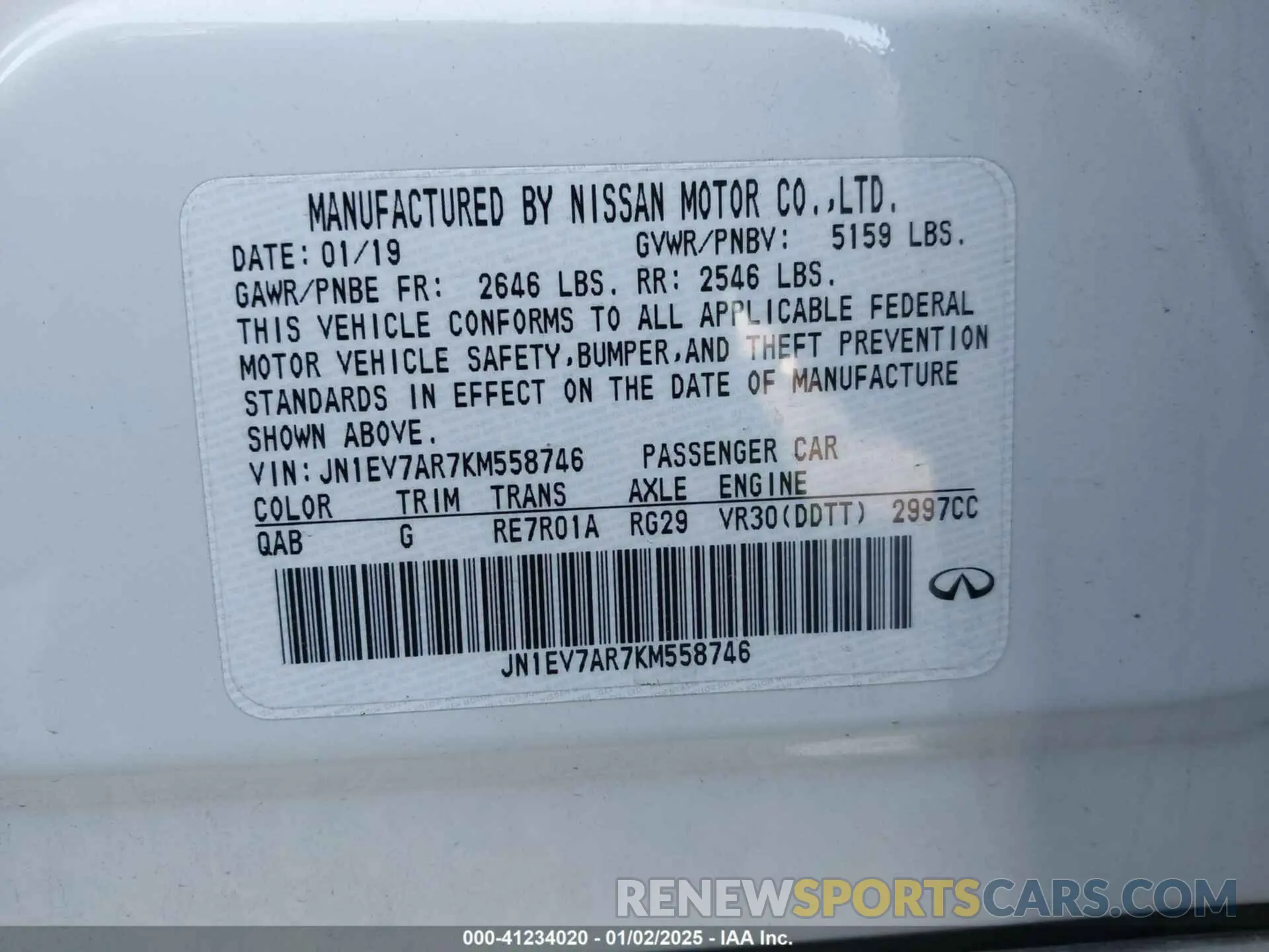 9 Photograph of a damaged car JN1EV7AR7KM558746 INFINITI Q50 2019