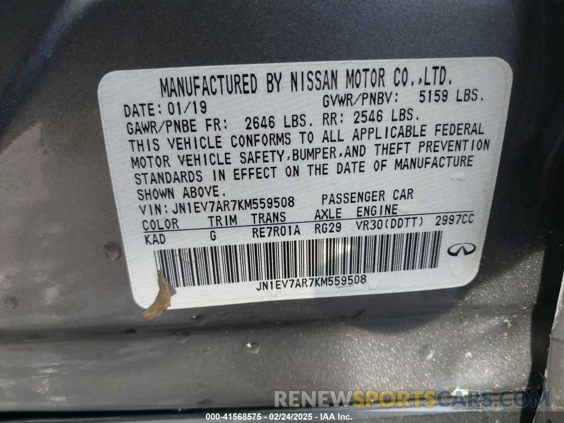 9 Фотография поврежденного автомобиля JN1EV7AR7KM559508 INFINITI Q50 2019