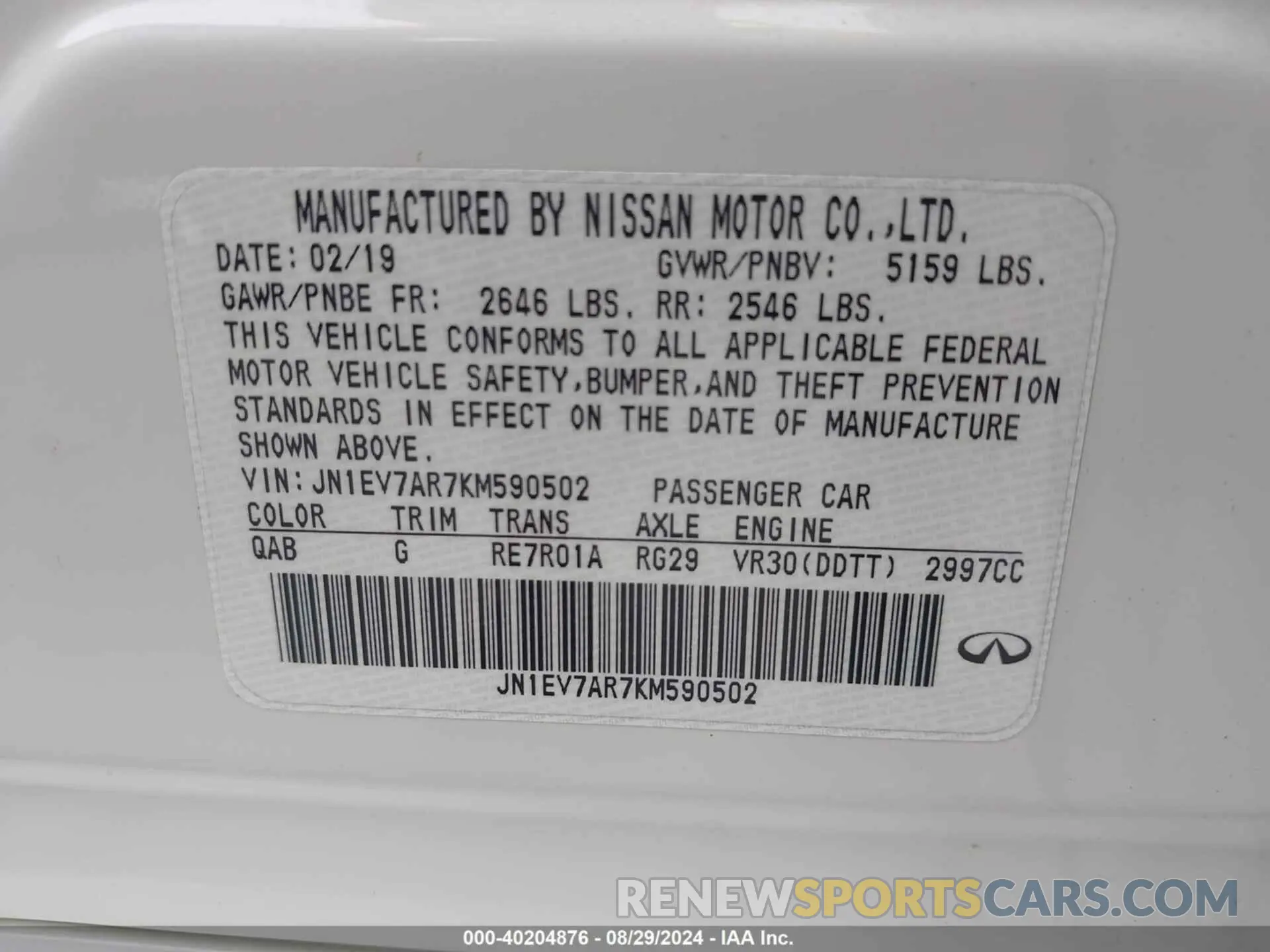 9 Фотография поврежденного автомобиля JN1EV7AR7KM590502 INFINITI Q50 2019