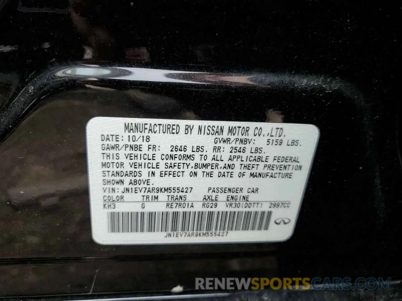 12 Photograph of a damaged car JN1EV7AR9KM555427 INFINITI Q50 2019