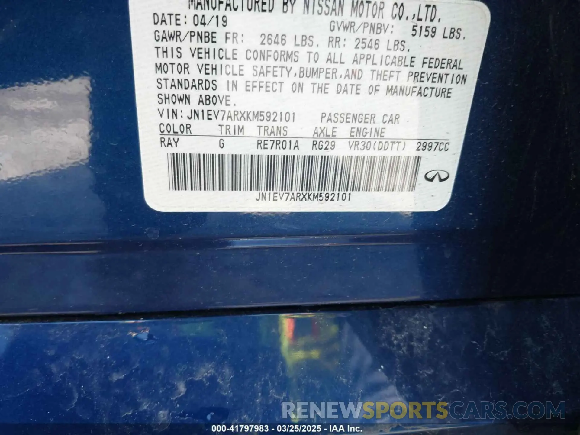 9 Photograph of a damaged car JN1EV7ARXKM592101 INFINITI Q50 2019