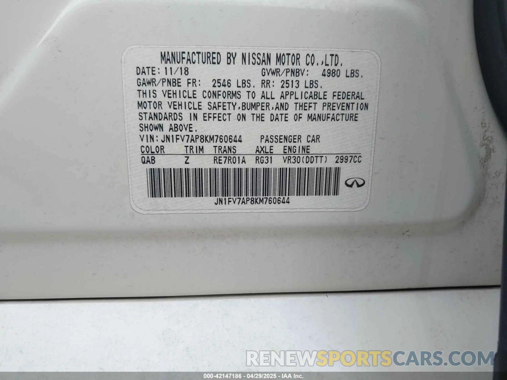 9 Фотография поврежденного автомобиля JN1FV7AP8KM760644 INFINITI Q50 2019