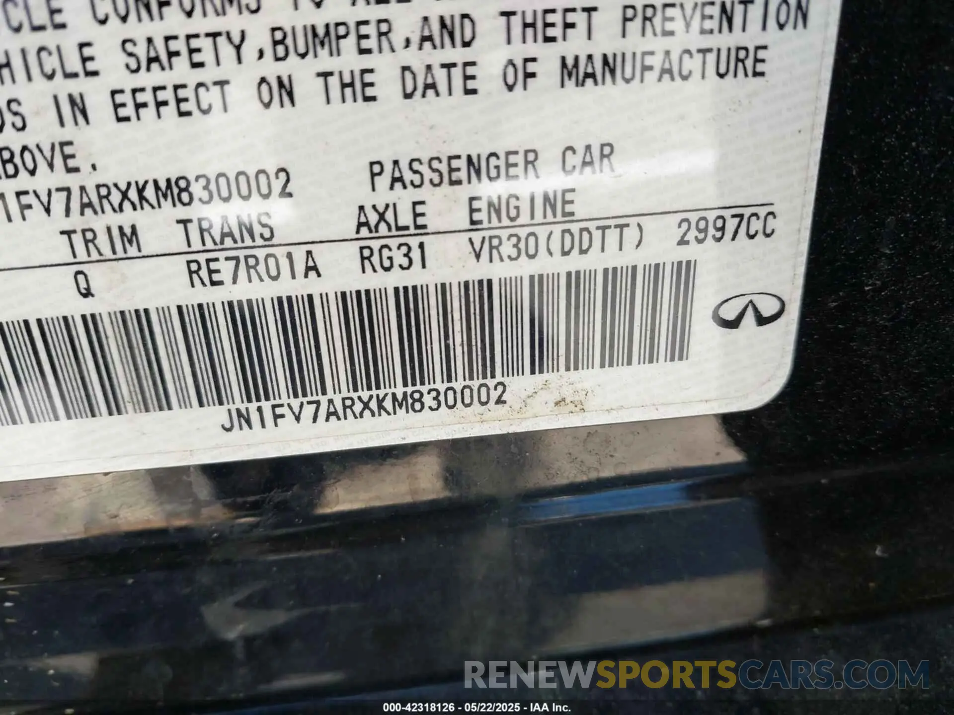 9 Photograph of a damaged car JN1FV7ARXKM830002 INFINITI Q50 2019