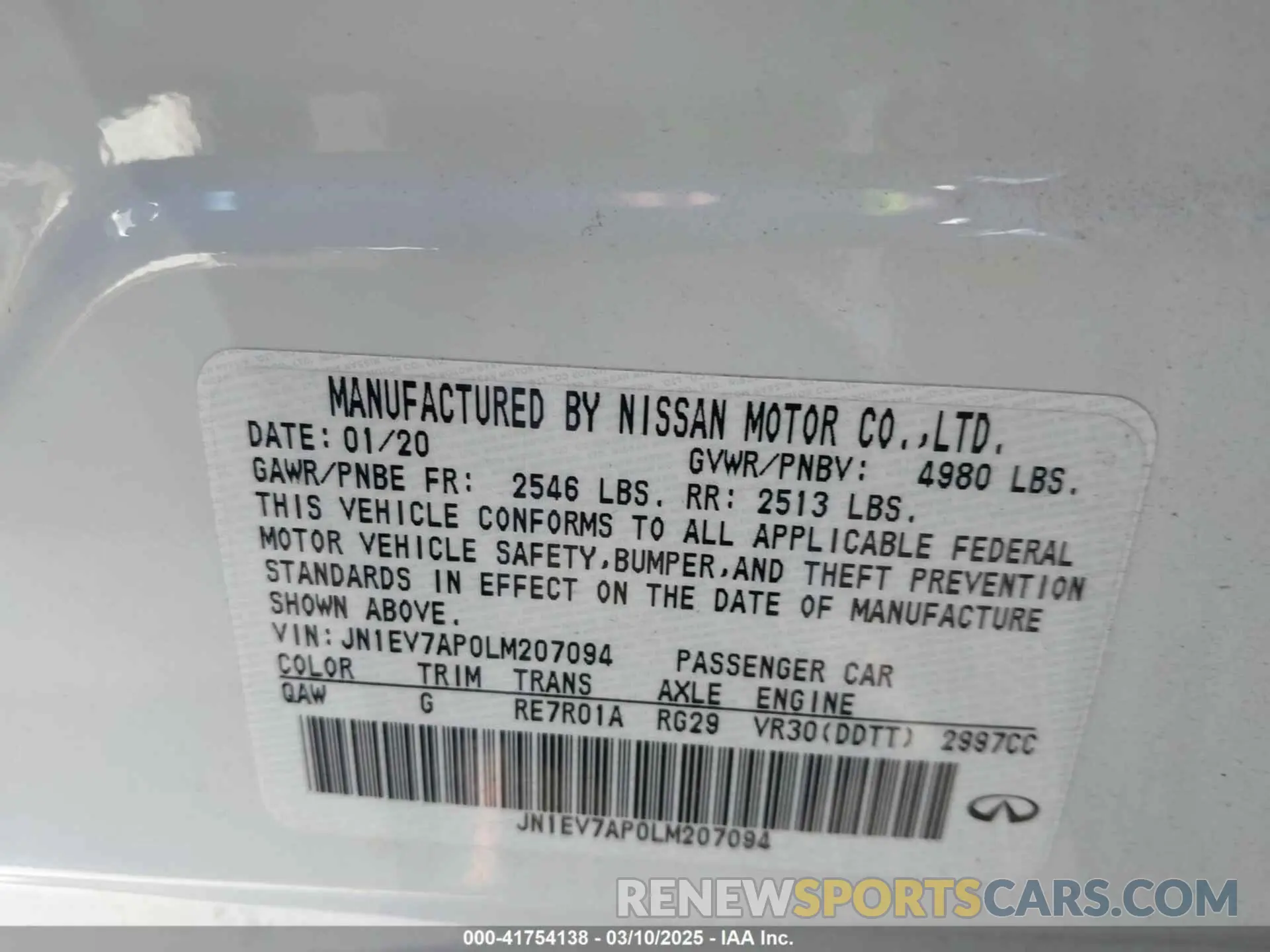 9 Фотография поврежденного автомобиля JN1EV7AP0LM207094 INFINITI Q50 2020