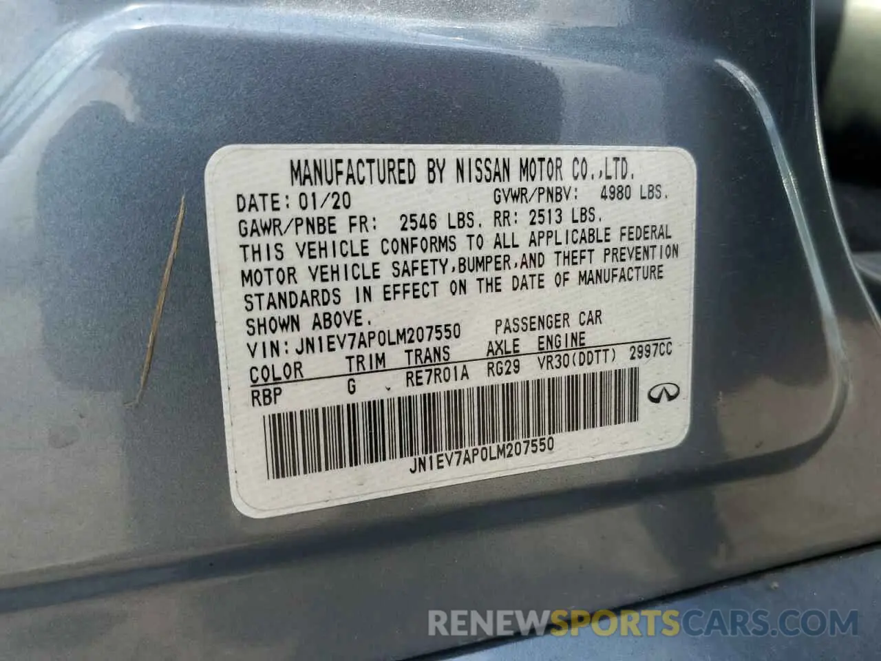 12 Фотография поврежденного автомобиля JN1EV7AP0LM207550 INFINITI Q50 2020