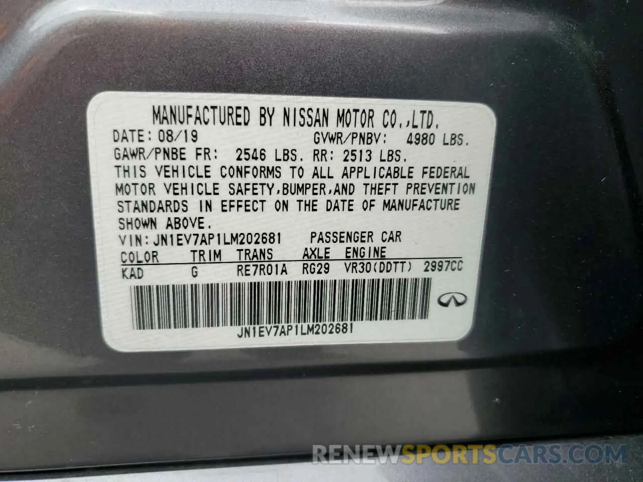 12 Фотография поврежденного автомобиля JN1EV7AP1LM202681 INFINITI Q50 2020