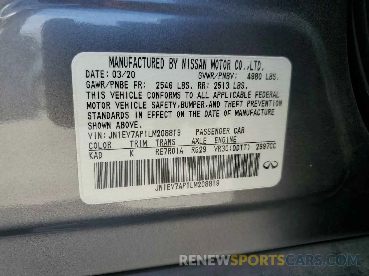 13 Фотография поврежденного автомобиля JN1EV7AP1LM208819 INFINITI Q50 2020
