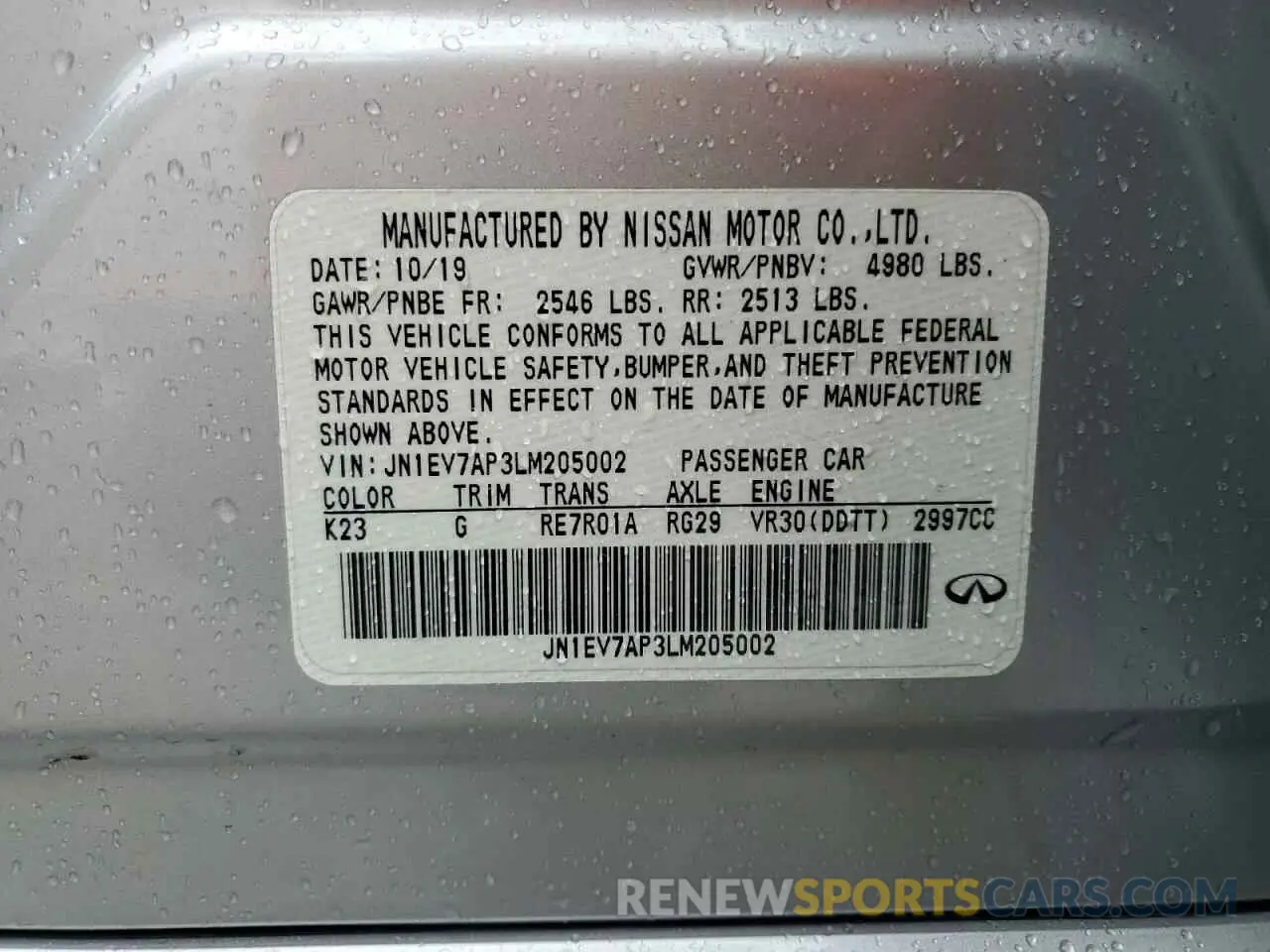 12 Фотография поврежденного автомобиля JN1EV7AP3LM205002 INFINITI Q50 2020