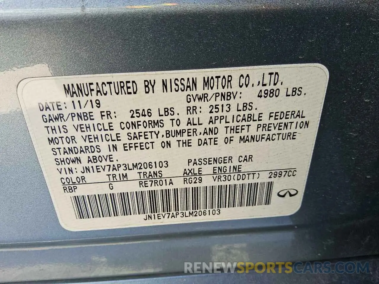 12 Фотография поврежденного автомобиля JN1EV7AP3LM206103 INFINITI Q50 2020