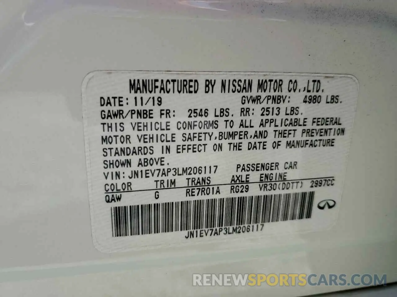 12 Photograph of a damaged car JN1EV7AP3LM206117 INFINITI Q50 2020