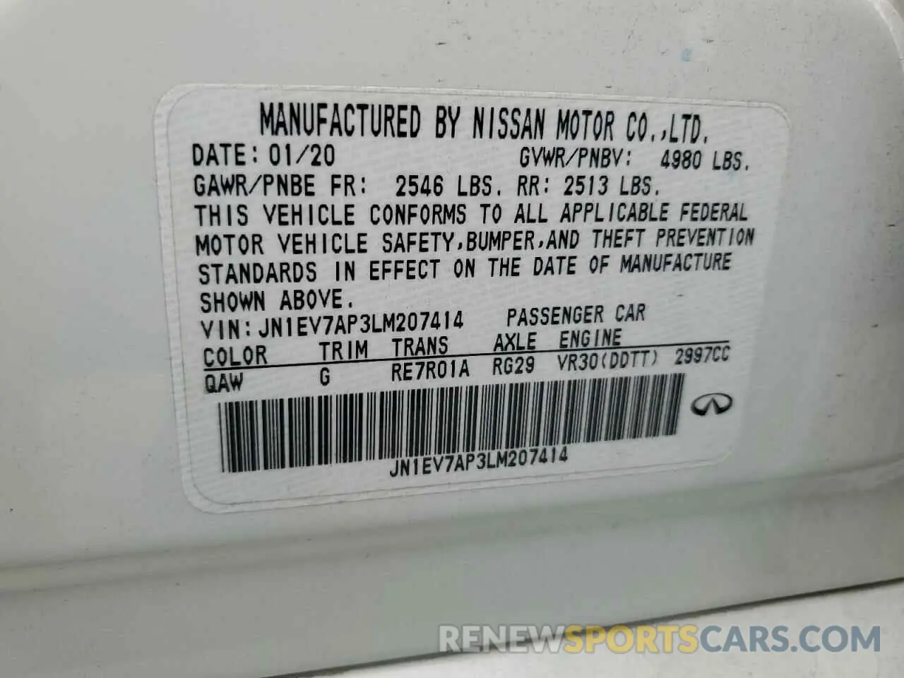 12 Photograph of a damaged car JN1EV7AP3LM207414 INFINITI Q50 2020