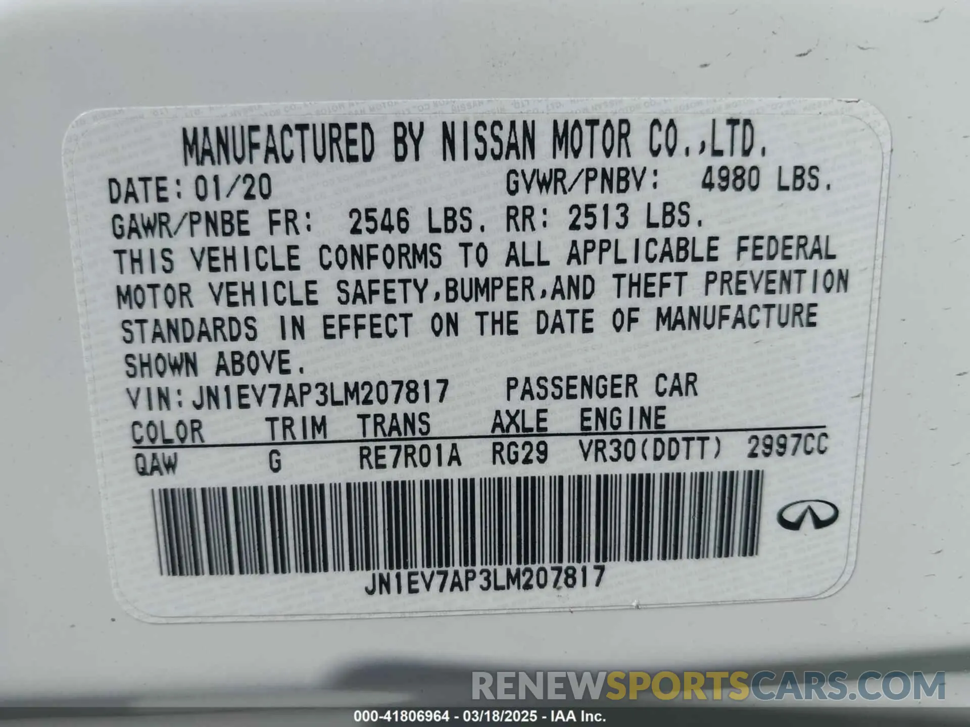 9 Фотография поврежденного автомобиля JN1EV7AP3LM207817 INFINITI Q50 2020