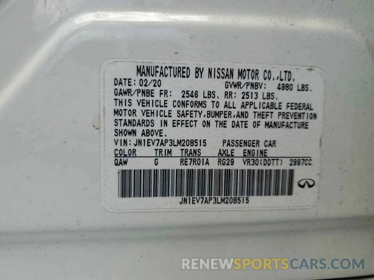 12 Фотография поврежденного автомобиля JN1EV7AP3LM208515 INFINITI Q50 2020