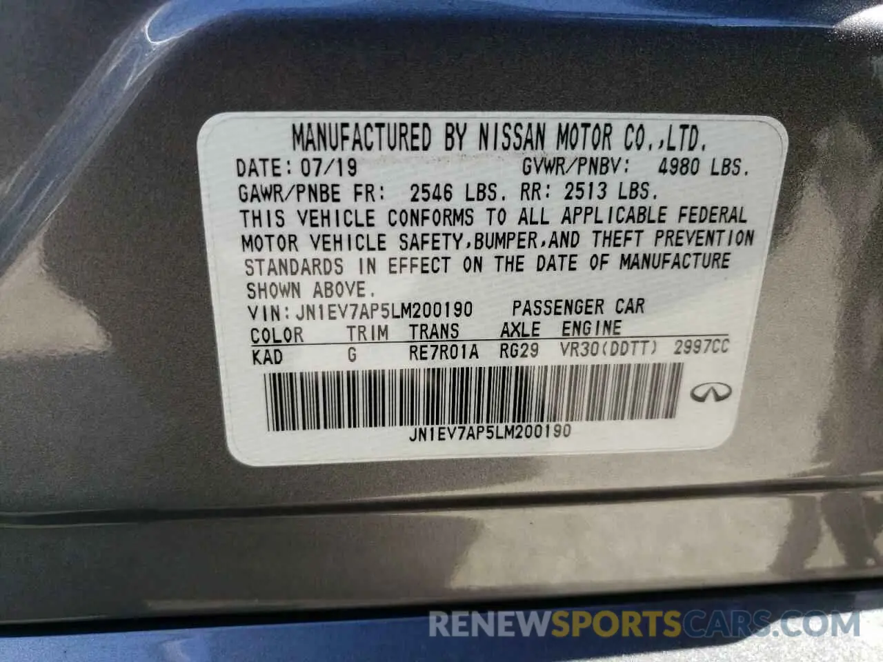 14 Photograph of a damaged car JN1EV7AP5LM200190 INFINITI Q50 2020