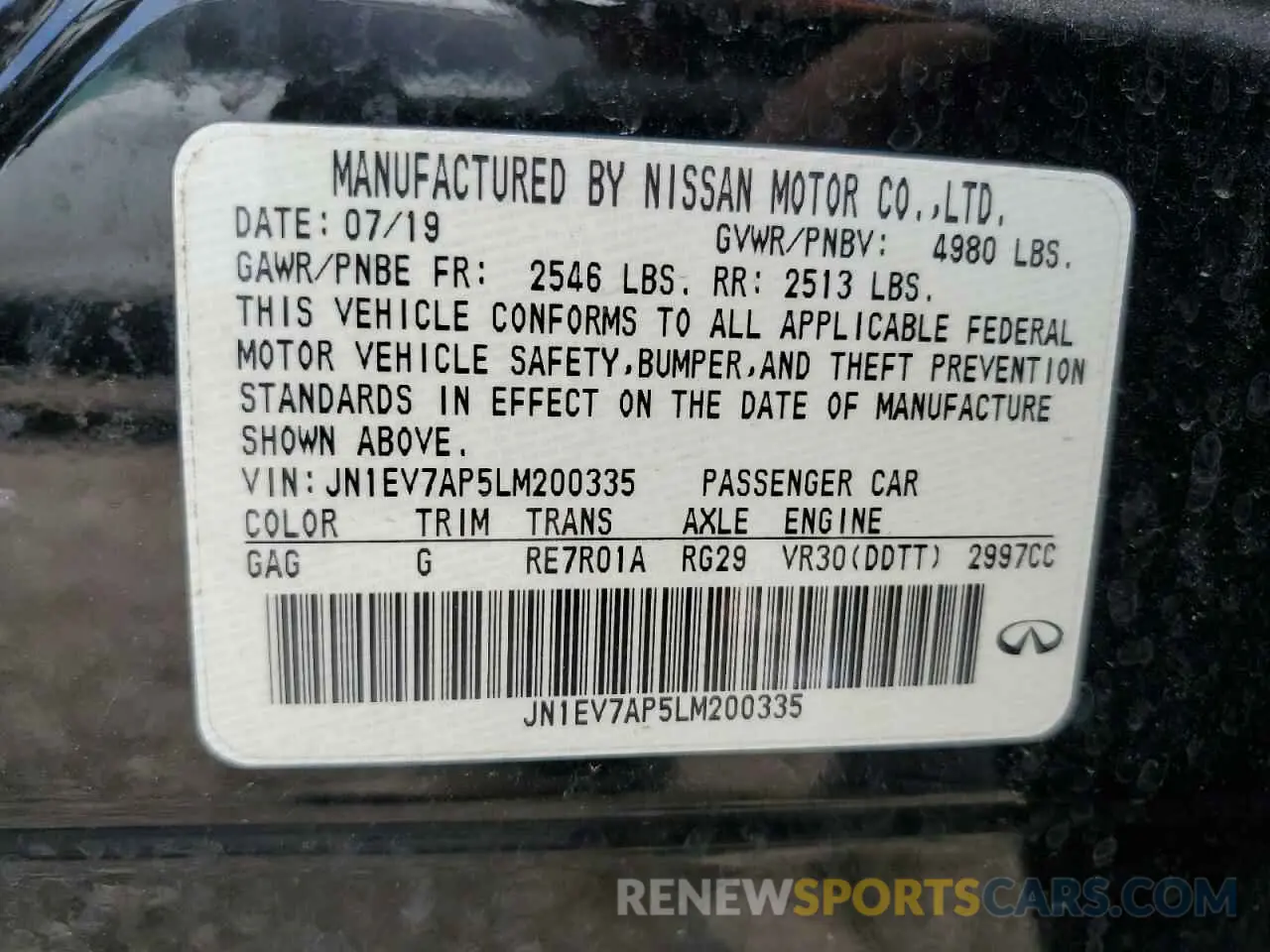 12 Photograph of a damaged car JN1EV7AP5LM200335 INFINITI Q50 2020